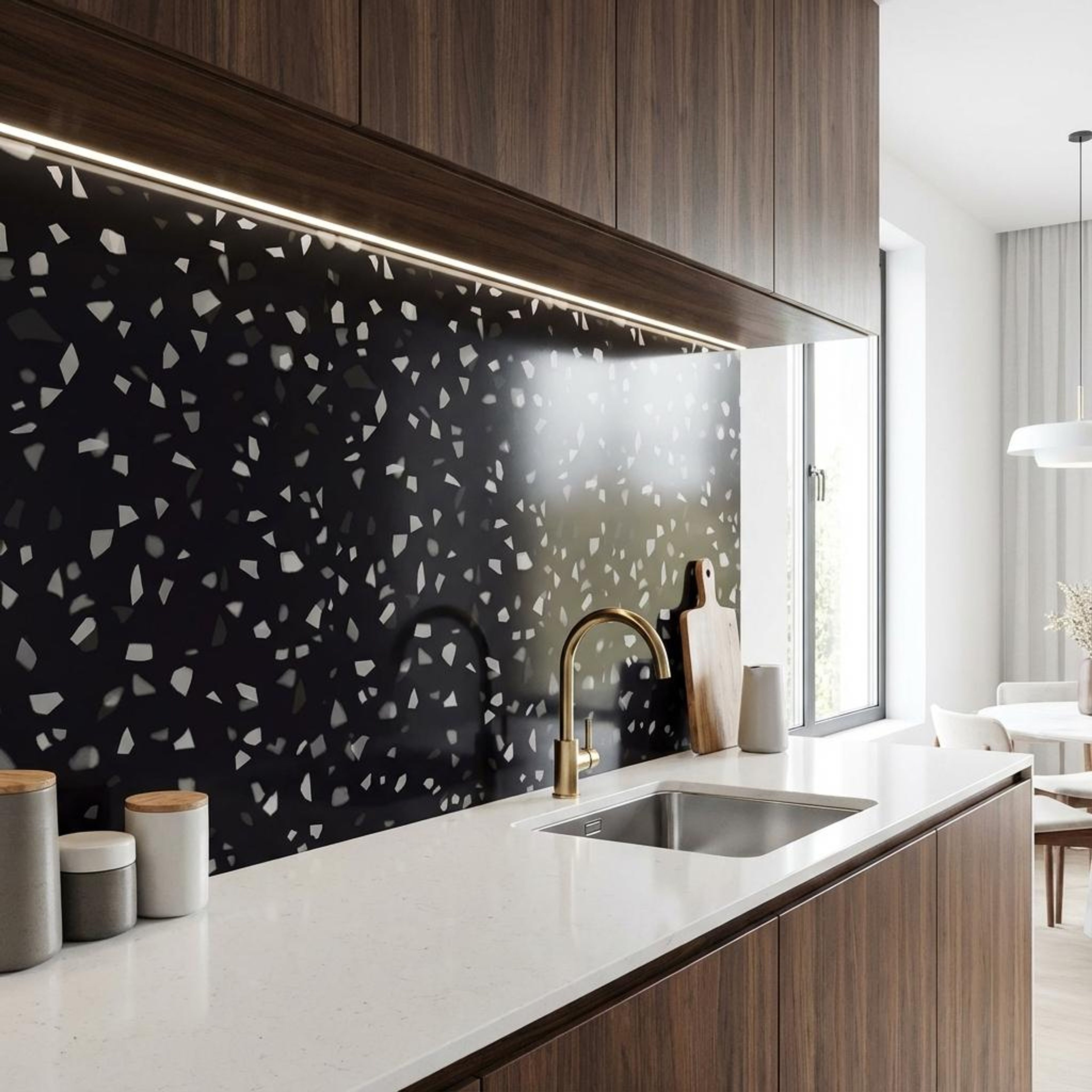 Venetian Bold Sterling, Black, Terrazzo, Tiles - Vitrified - Full Body, 4 x 2 ft, 9 mm