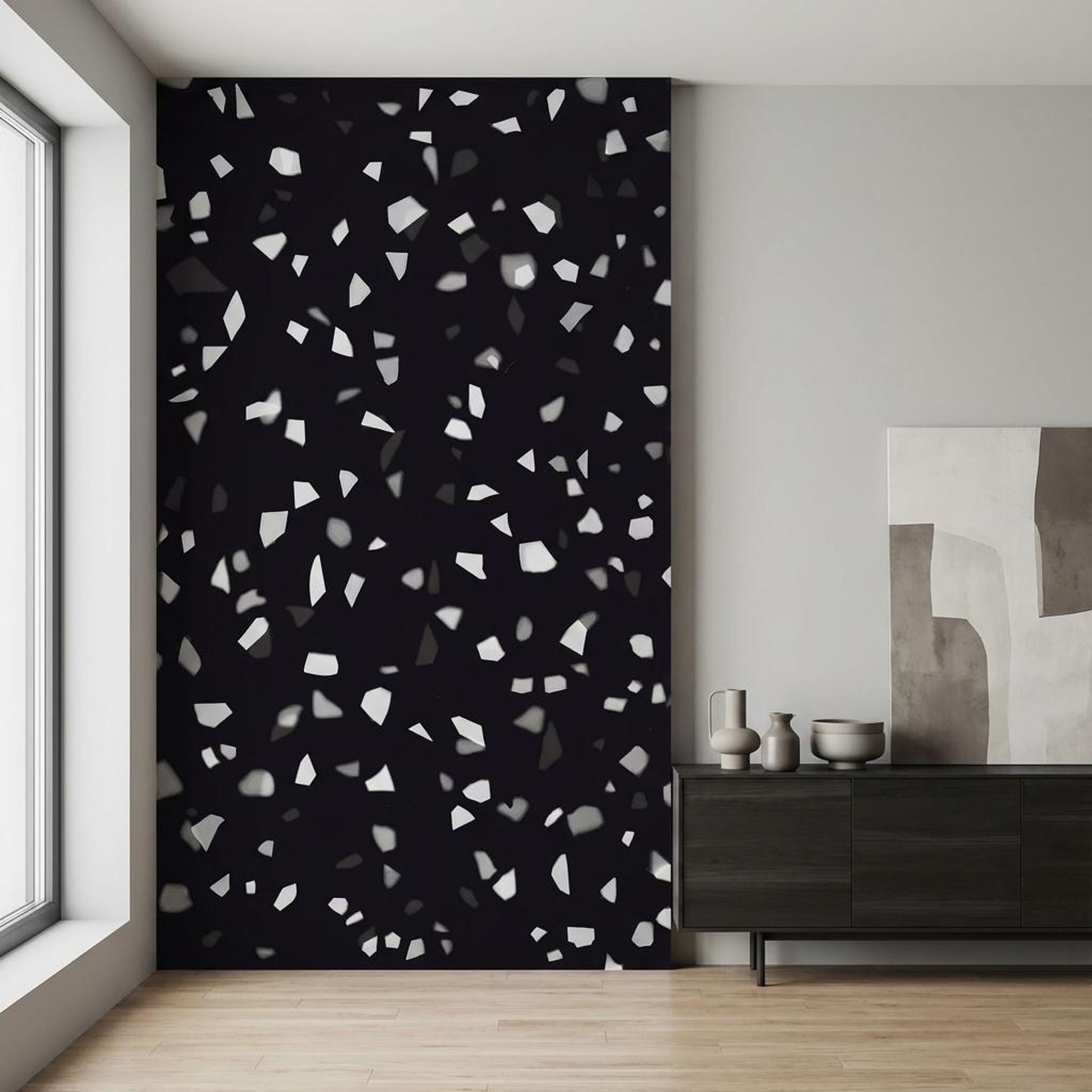 Venetian Bold Sterling, Black, Terrazzo, Tiles - Vitrified - Full Body, 4 x 2 ft, 9 mm