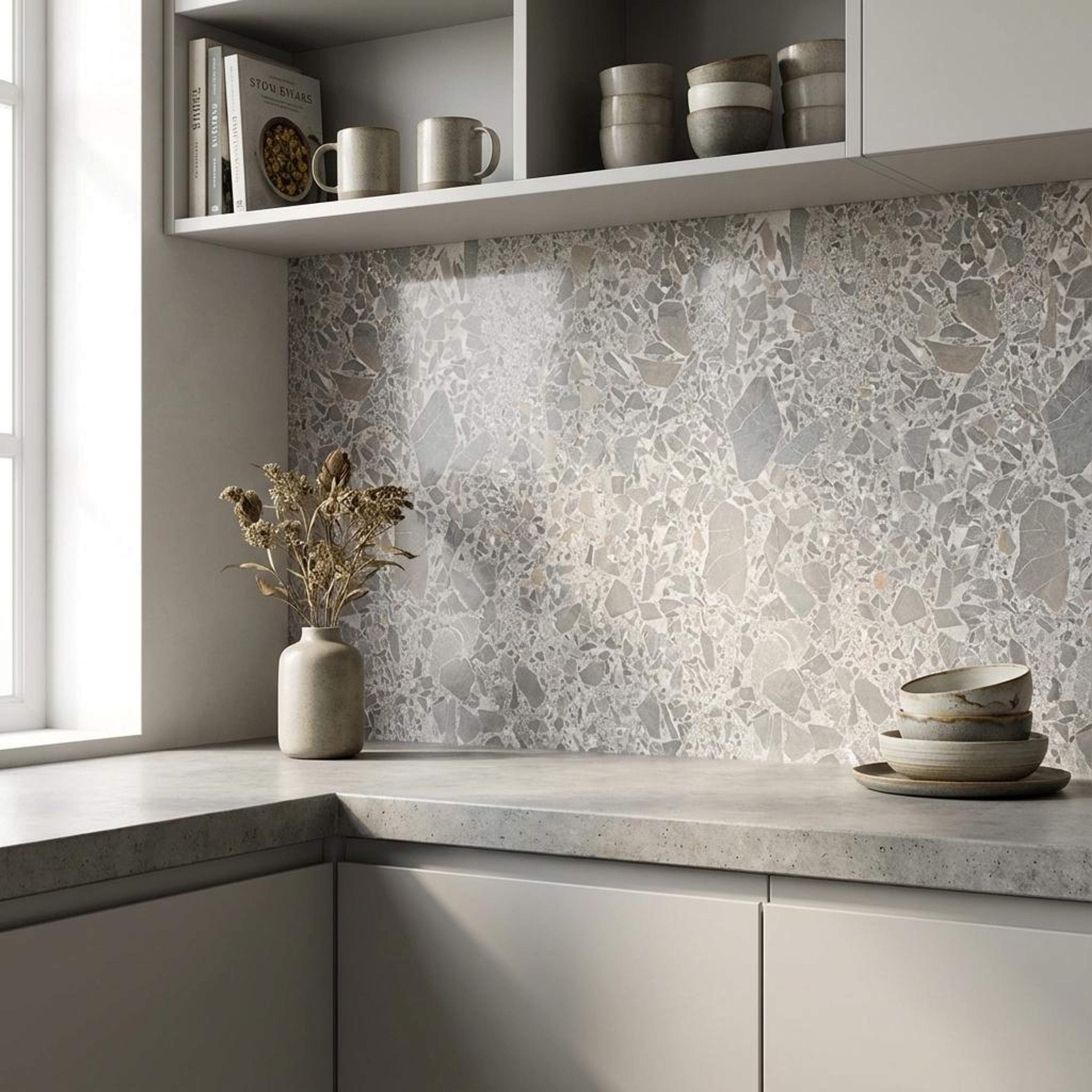 Venetian Classic Sterling, Stone Grey, Terrazzo, Tiles - Vitrified - Full Body, 4 x 2 ft, 9 mm