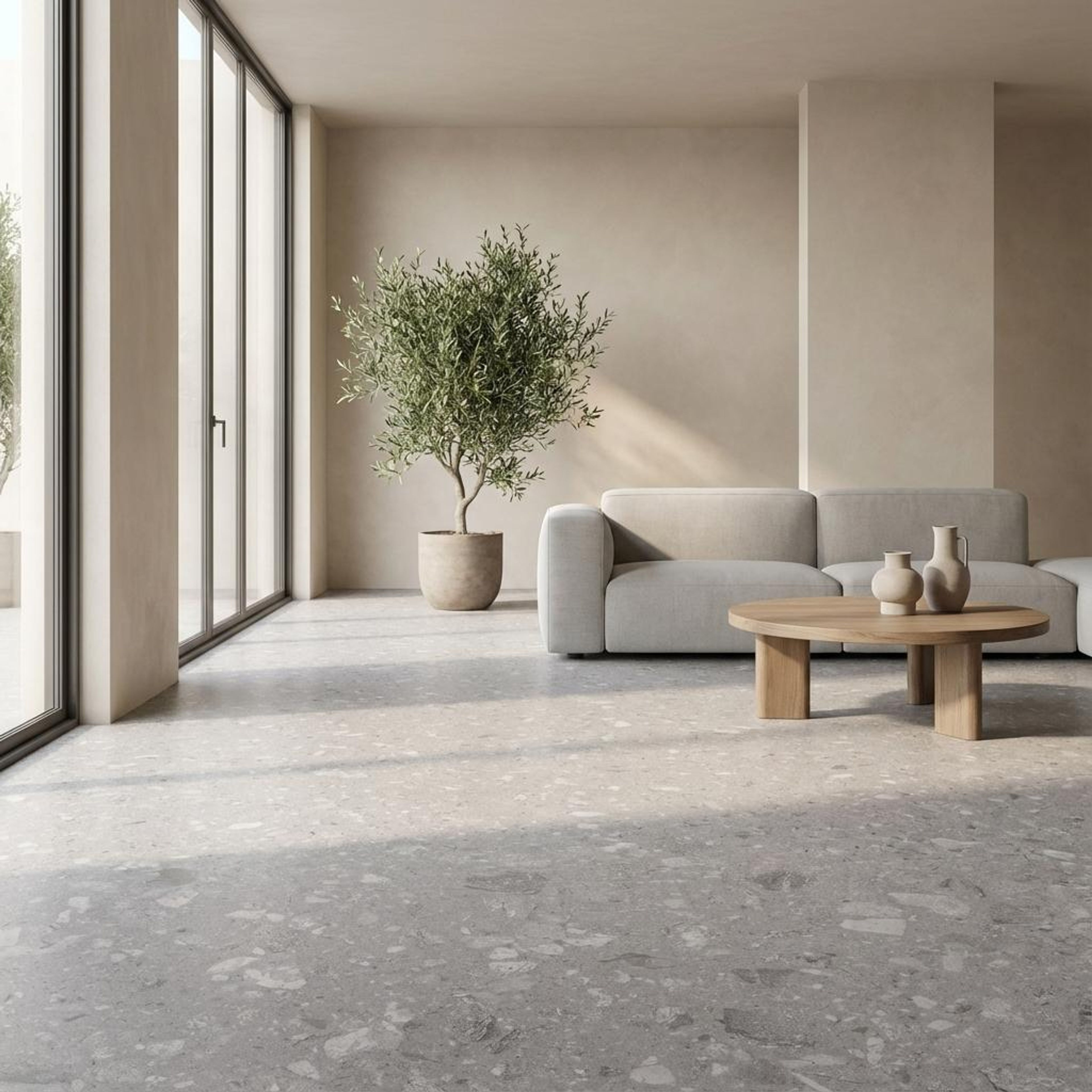 Venetian Fine Sterling, Light Brown, Terrazzo, Tiles - Vitrified - Full Body, 4 x 2 ft, 9 mm