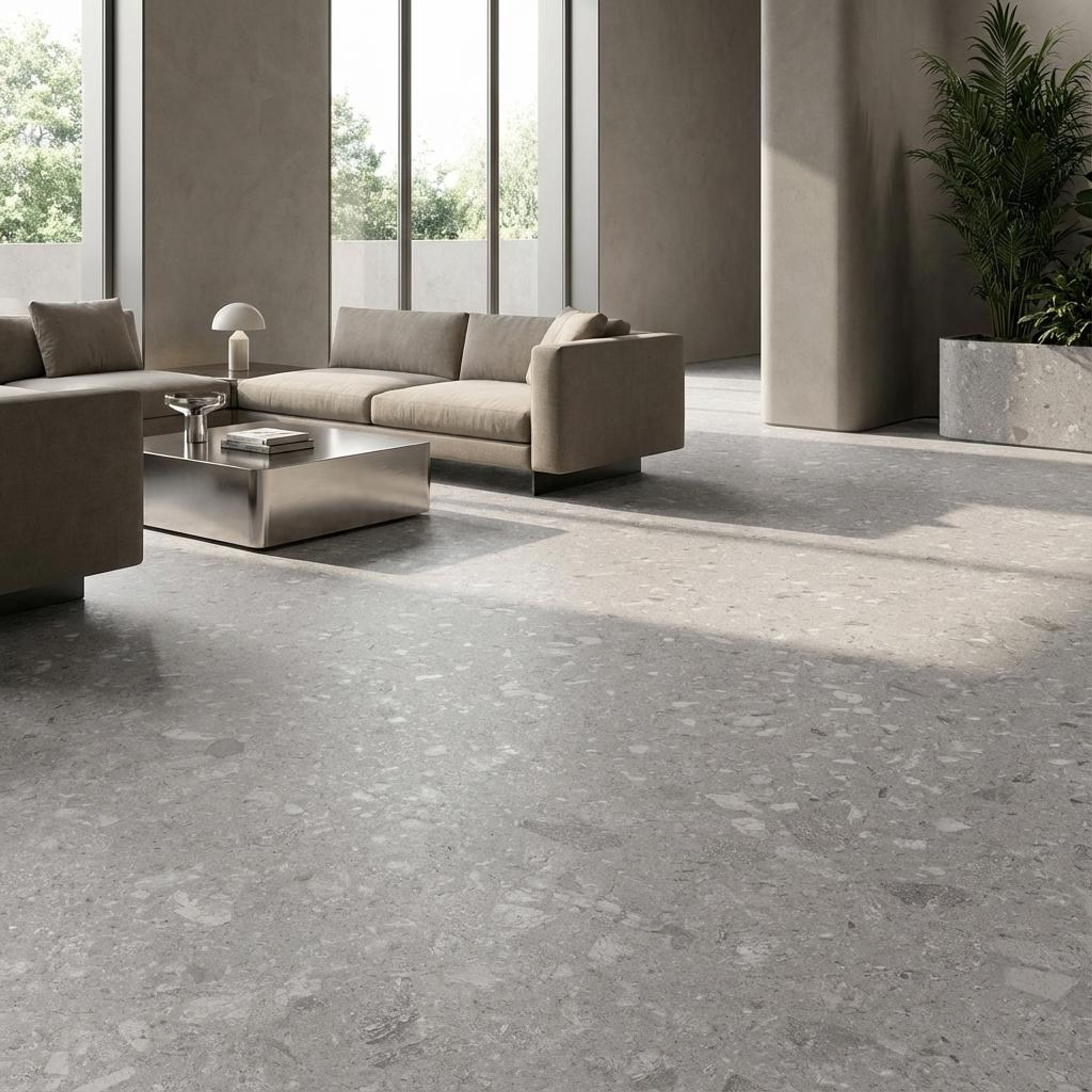 Venetian Fine Sterling, Light Brown, Terrazzo, Tiles - Vitrified - Full Body, 4 x 2 ft, 9 mm