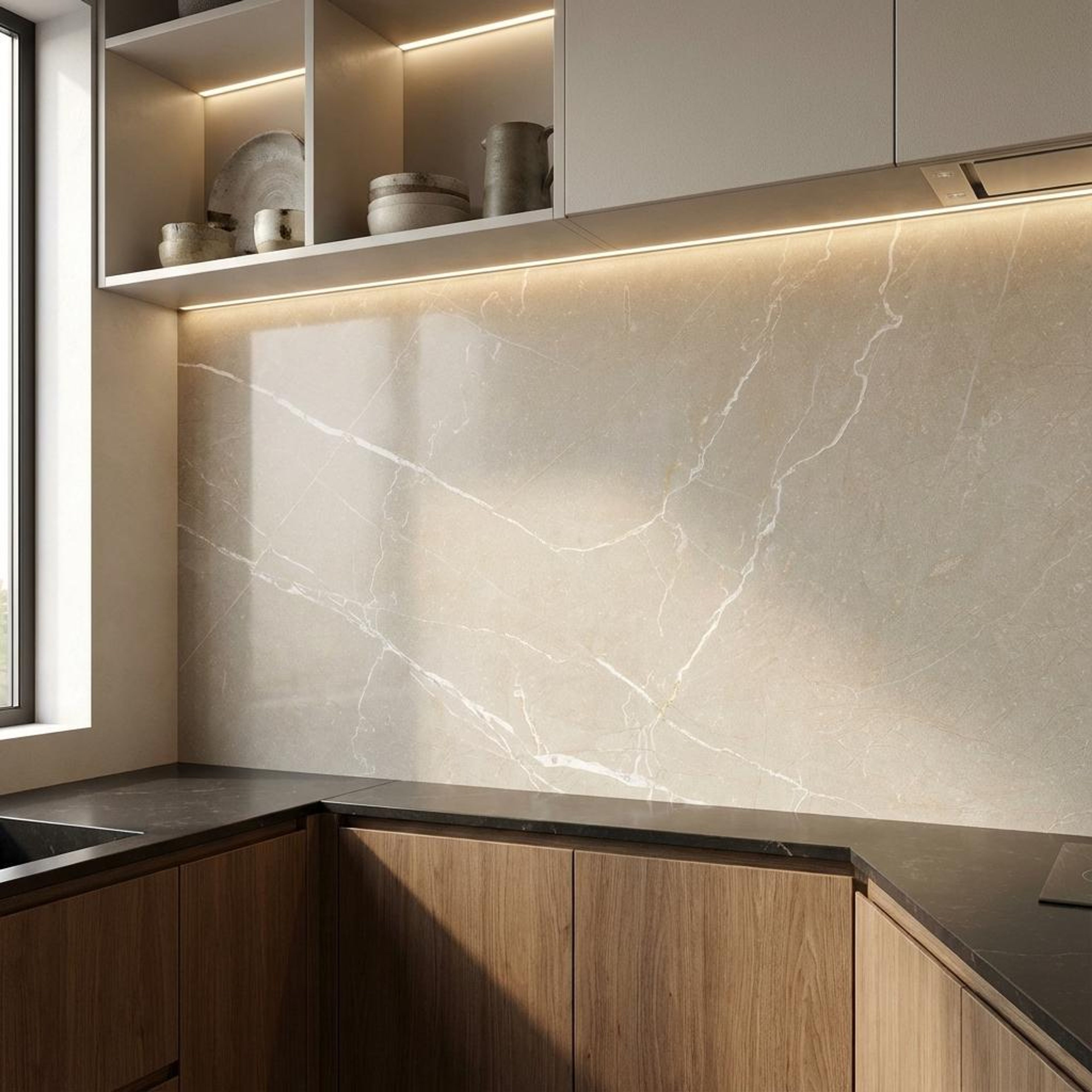 Sovereign Crème Marble, Khakhi Green, Marble, Tiles - Vitrified - Full Body, 2 x 1 ft, 9 mm