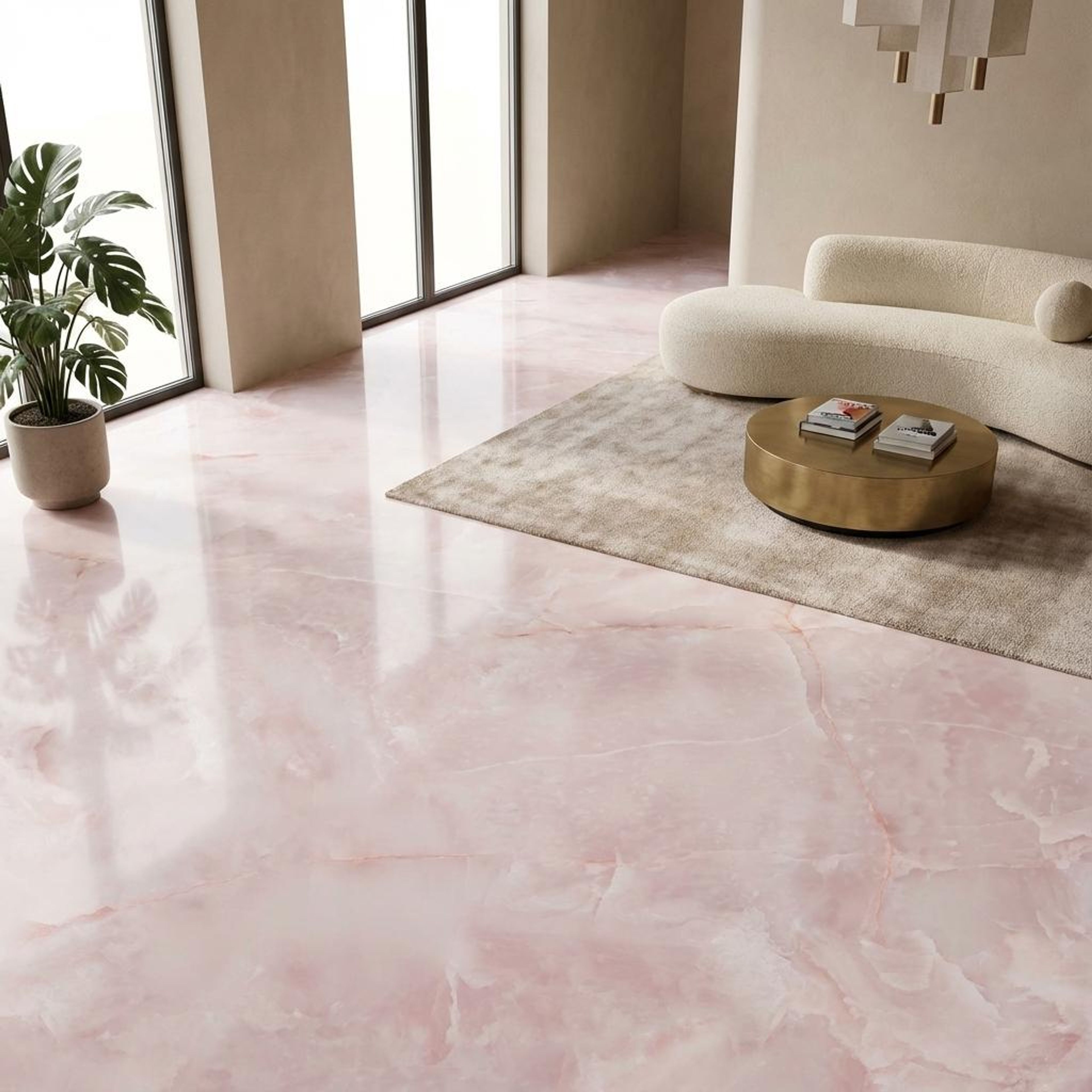 Onyx Soft, Pink, Marble, Tiles - Vitrified - Full Body, 5 x 2.5 ft, 9 mm