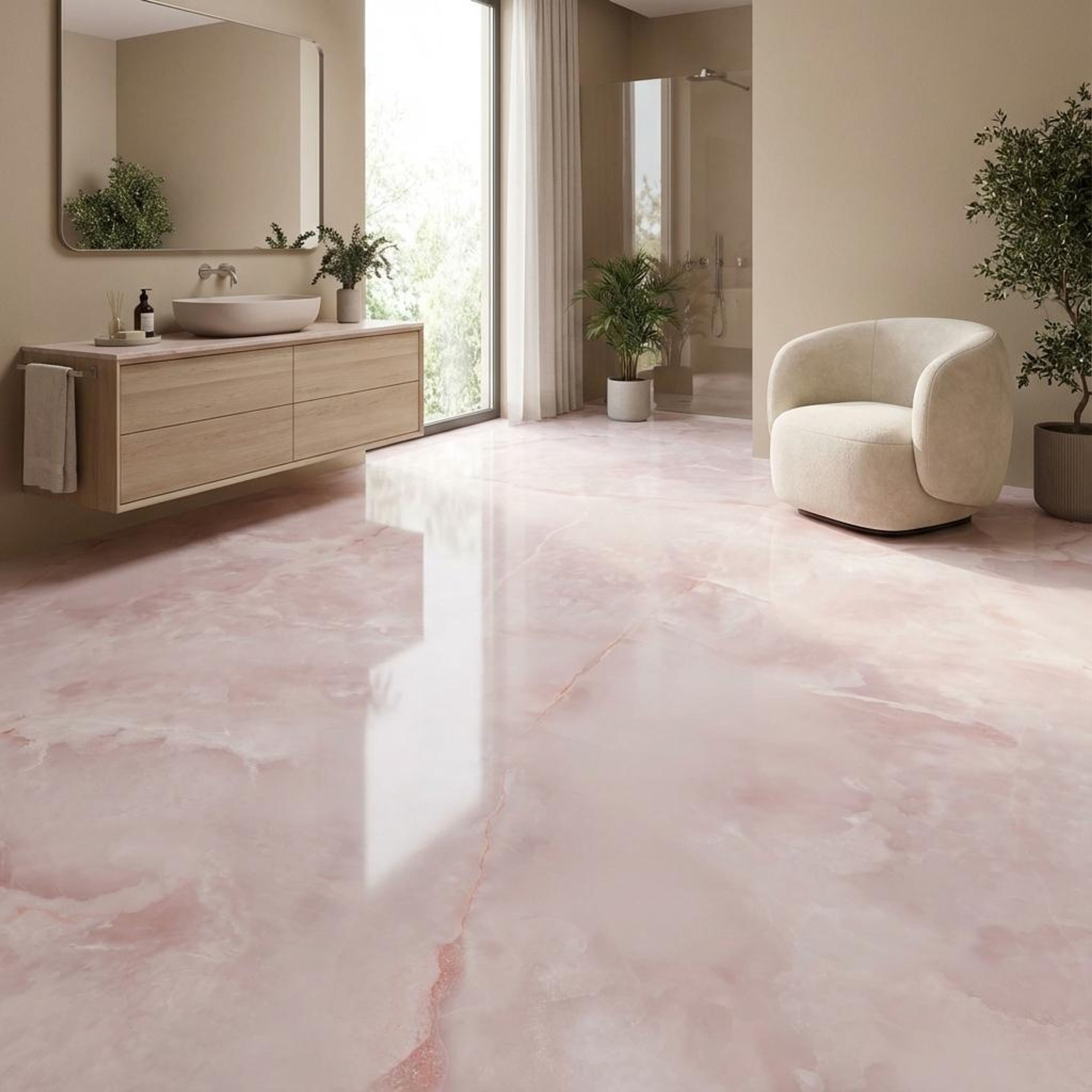 Onyx Soft, Pink, Marble, Tiles - Vitrified - Full Body, 5 x 2.5 ft, 9 mm