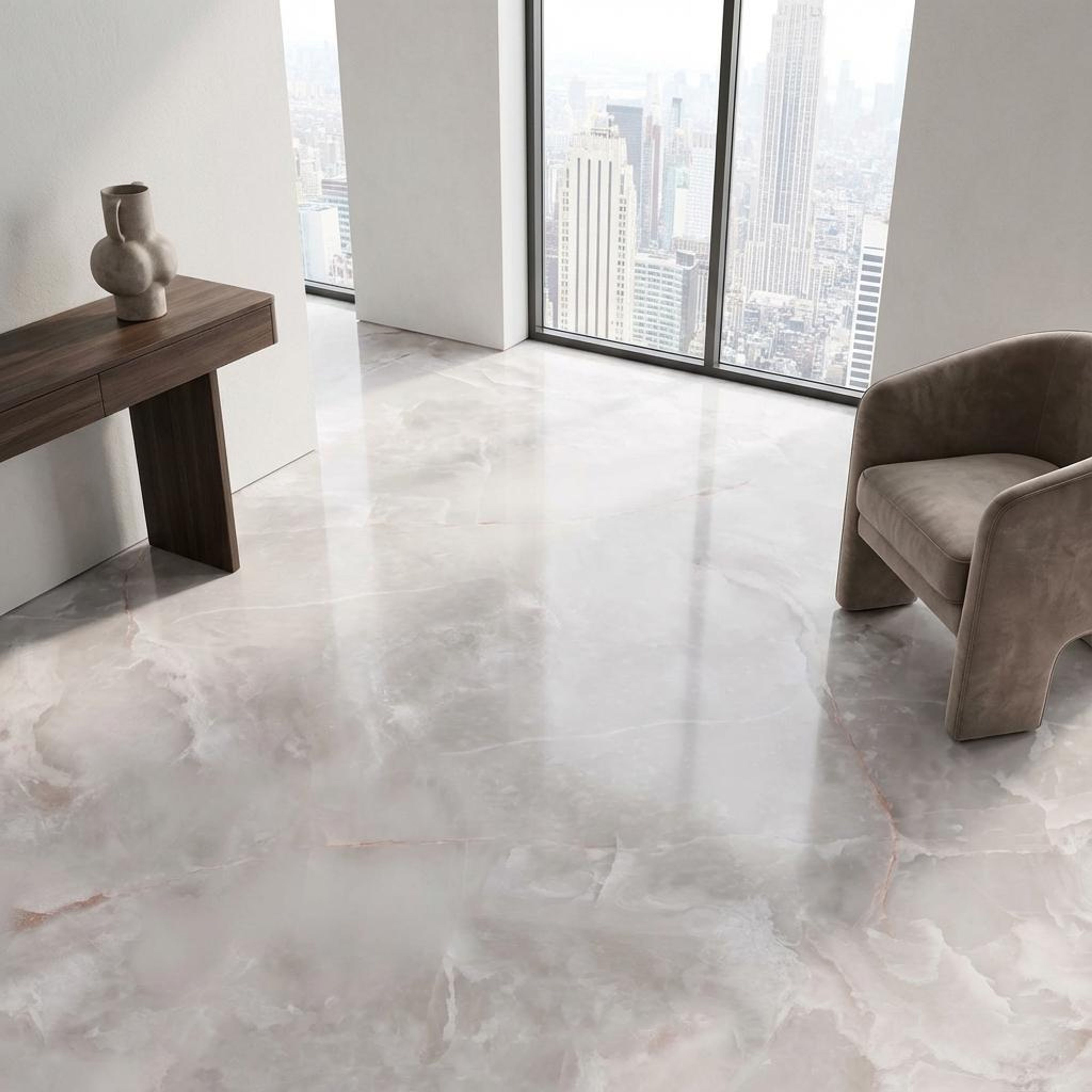 Onyx Soft, Light Grey, Marble, Tiles - Vitrified - Full Body, 5 x 2.5 ft, 9 mm