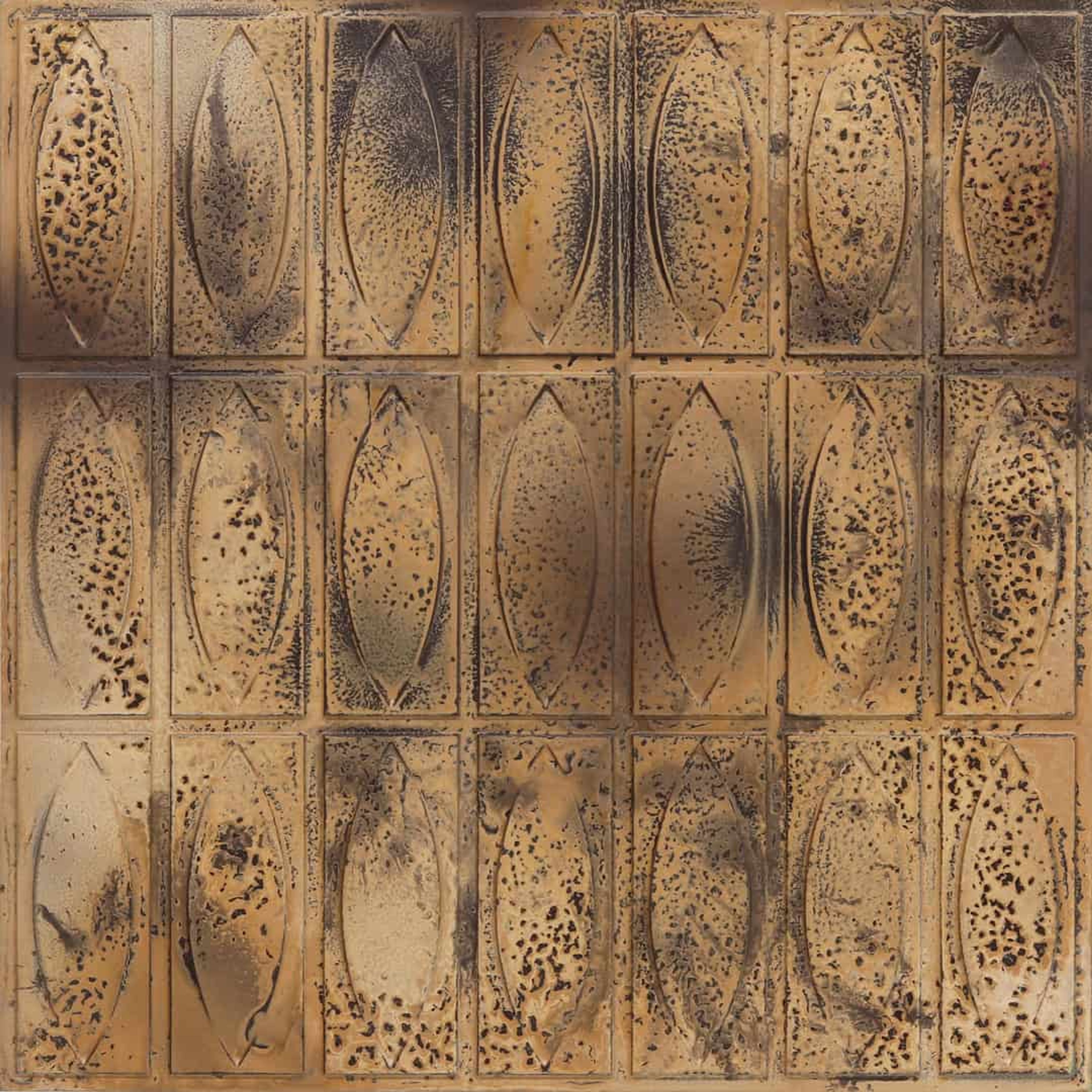 Oxidized Stained Metal - Greek Geometric - Copper, Bronze - Decorative Ceiling Panel - 2 ft x 2 ft