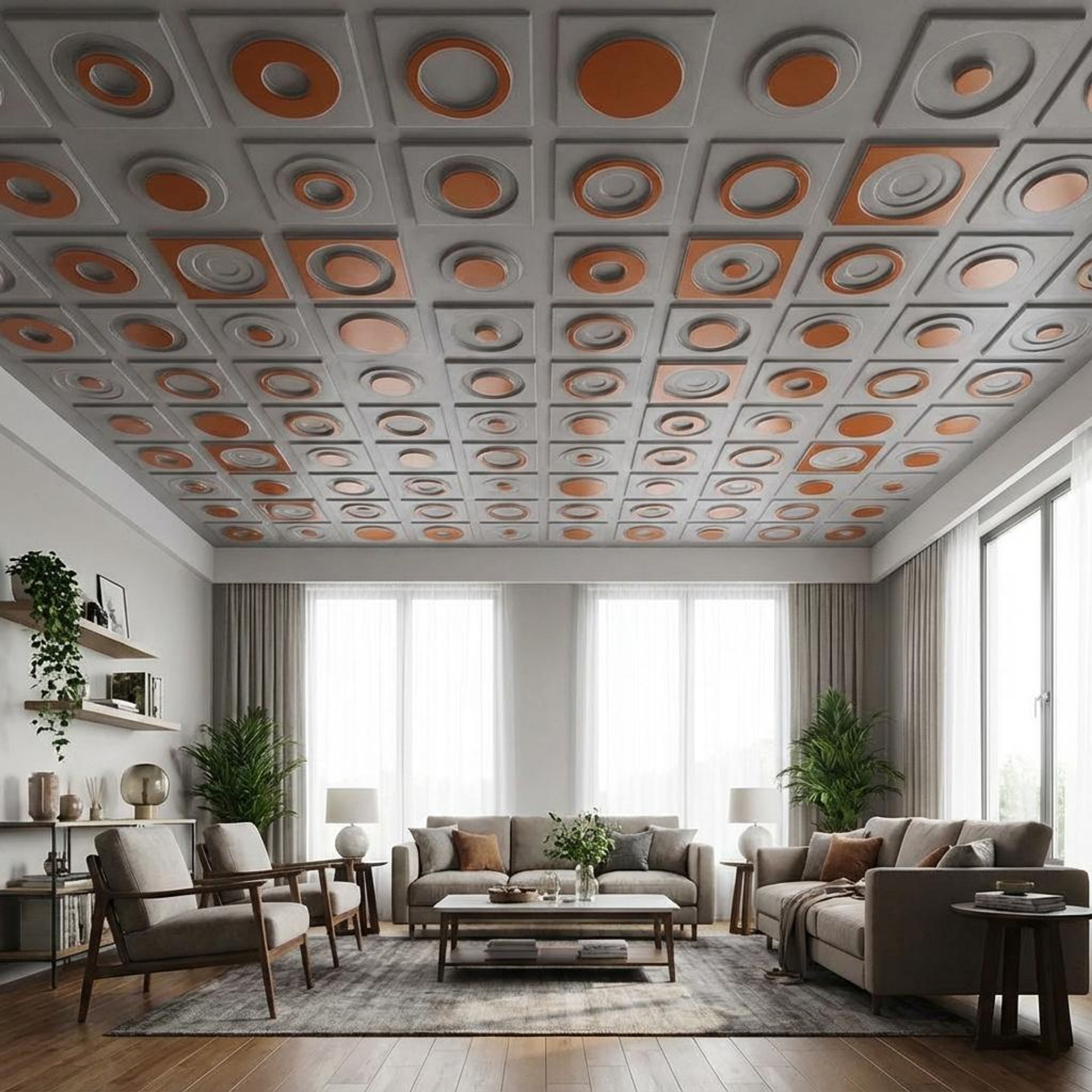 Creative Dusty Copper - Greek Geometric - Copper, Brown - Decorative Ceiling Panel - 2 ft x 2 ft