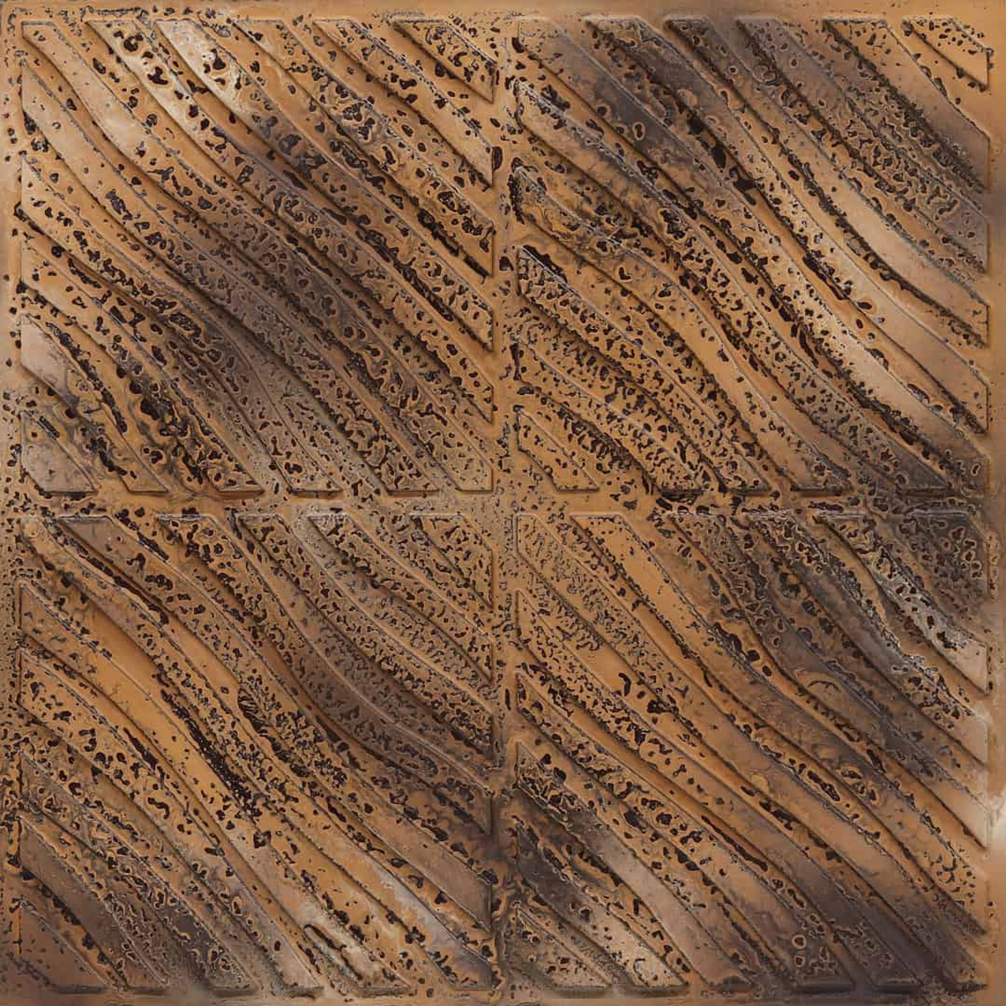 Gothic Stained Metal - Greek Geometric - Copper, Bronze - Decorative Ceiling Panel - 2 ft x 2 ft