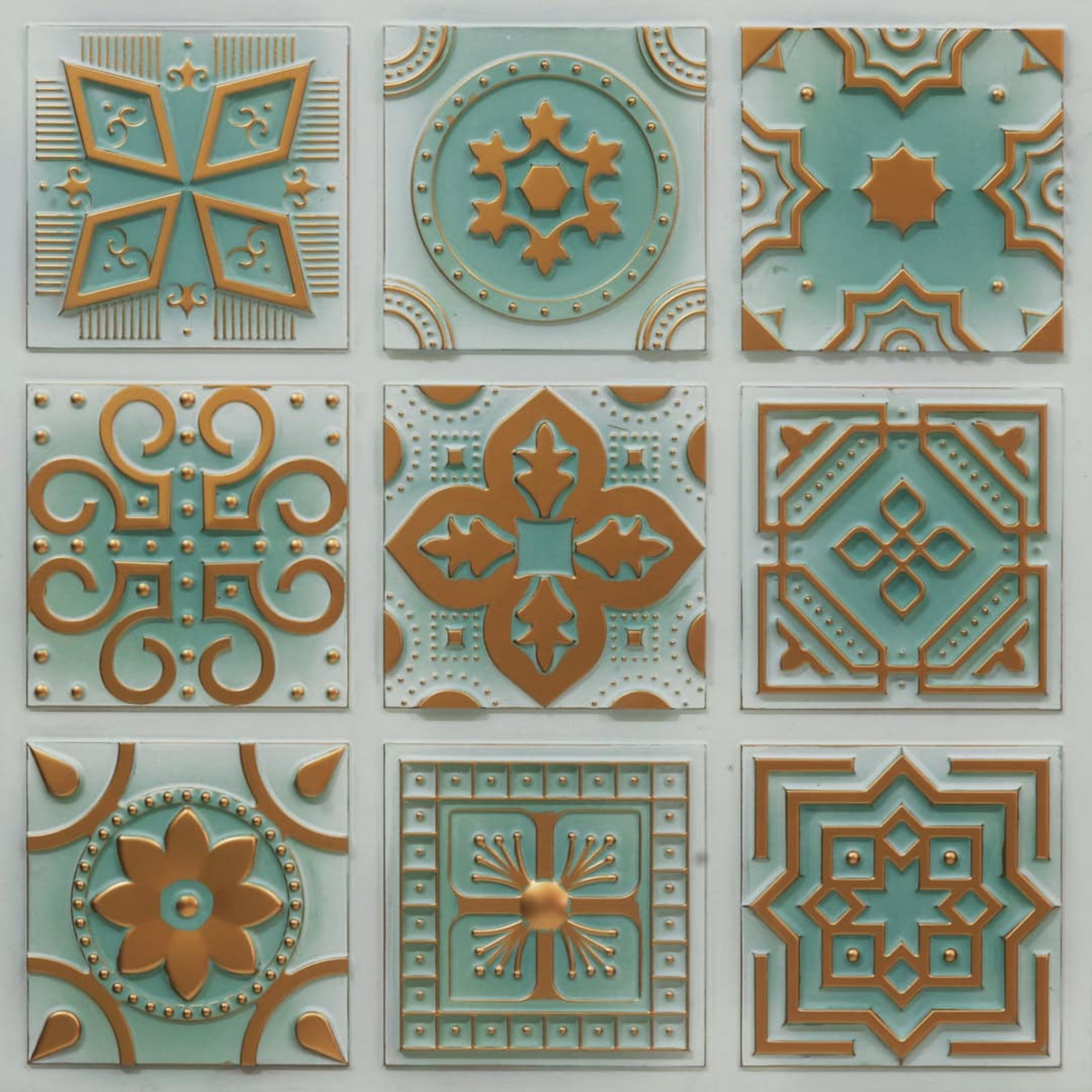 Studio Arabian Green - Persian Motifs - Green, Gold - Decorative Ceiling Panel - 2 ft x 2 ft