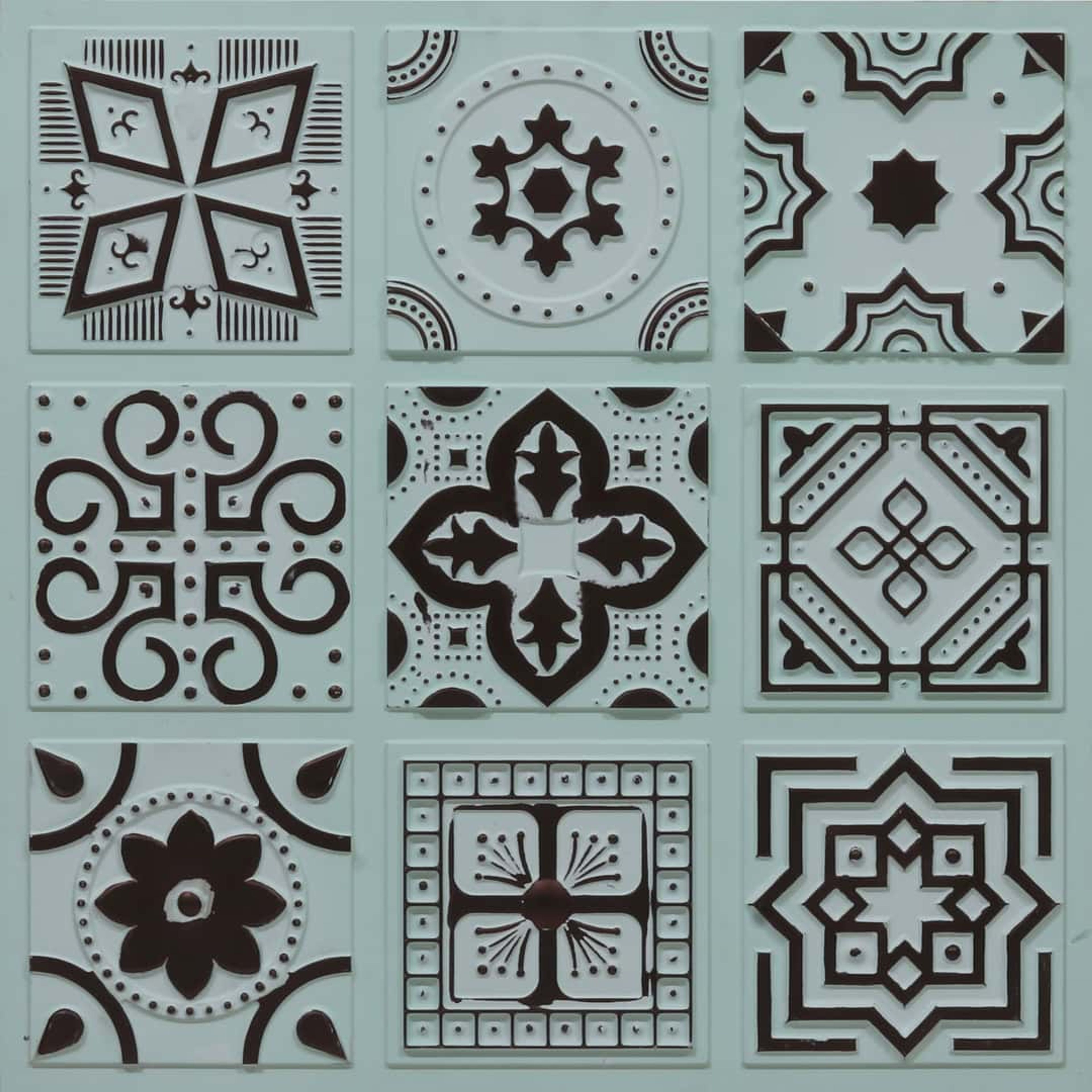 Avant Aqua Tin - Persian Motifs - Blue, Silver - Decorative Ceiling Panel - 2 ft x 2 ft