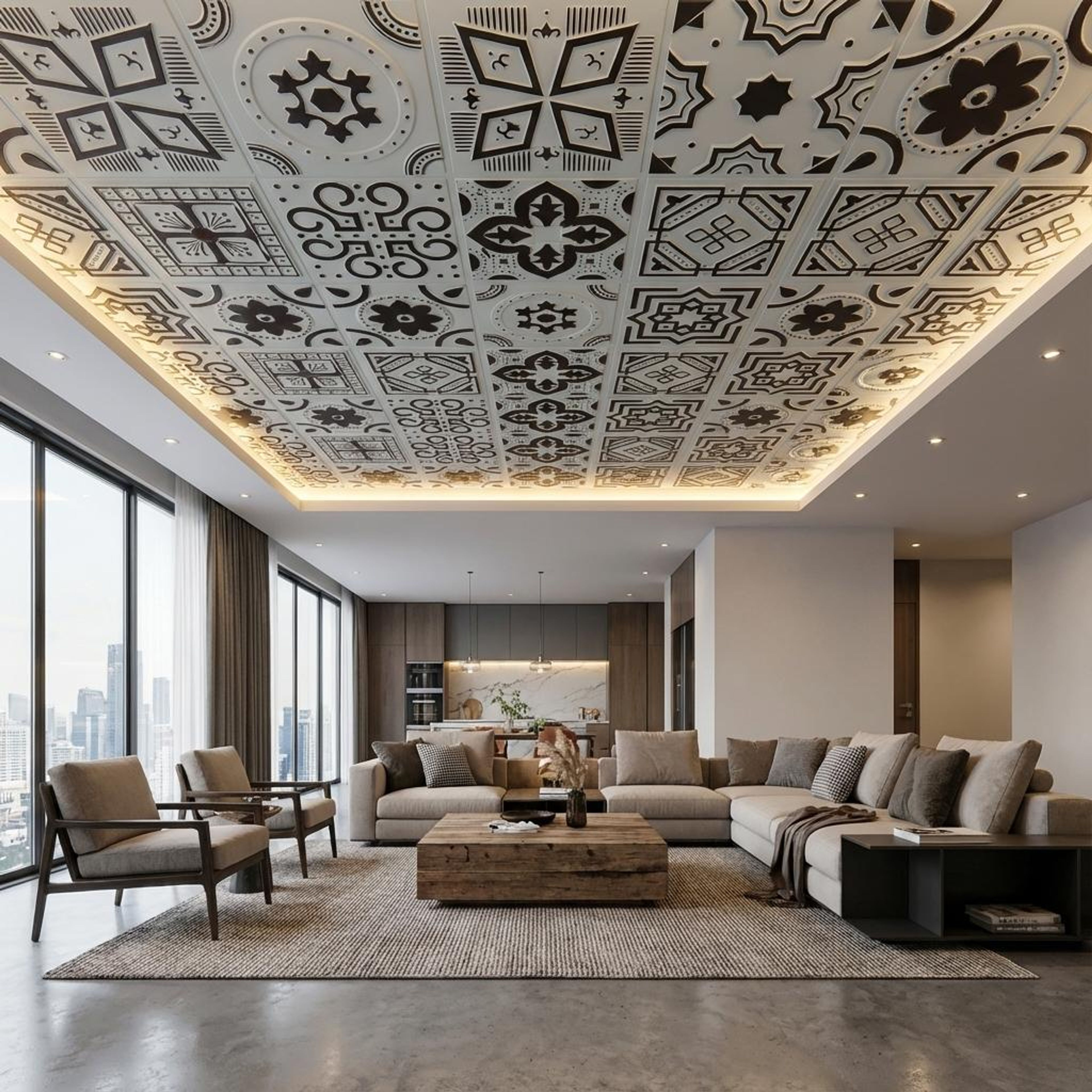 Avant Aqua Tin - Persian Motifs - Blue, Silver - Decorative Ceiling Panel - 2 ft x 2 ft