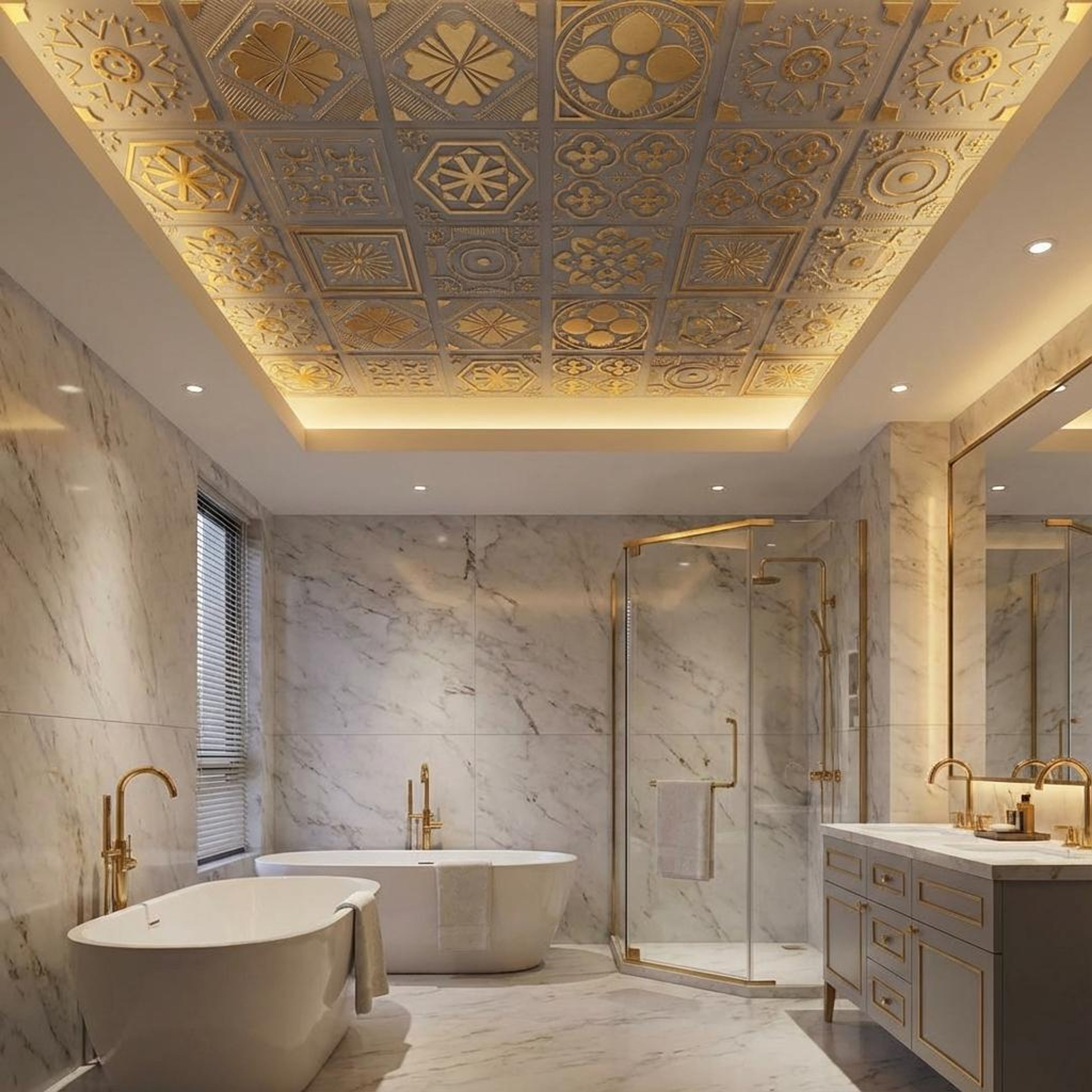 Deep Royal Grey - Persian Motifs - Silver, Grey - Decorative Ceiling Panel - 2 ft x 2 ft