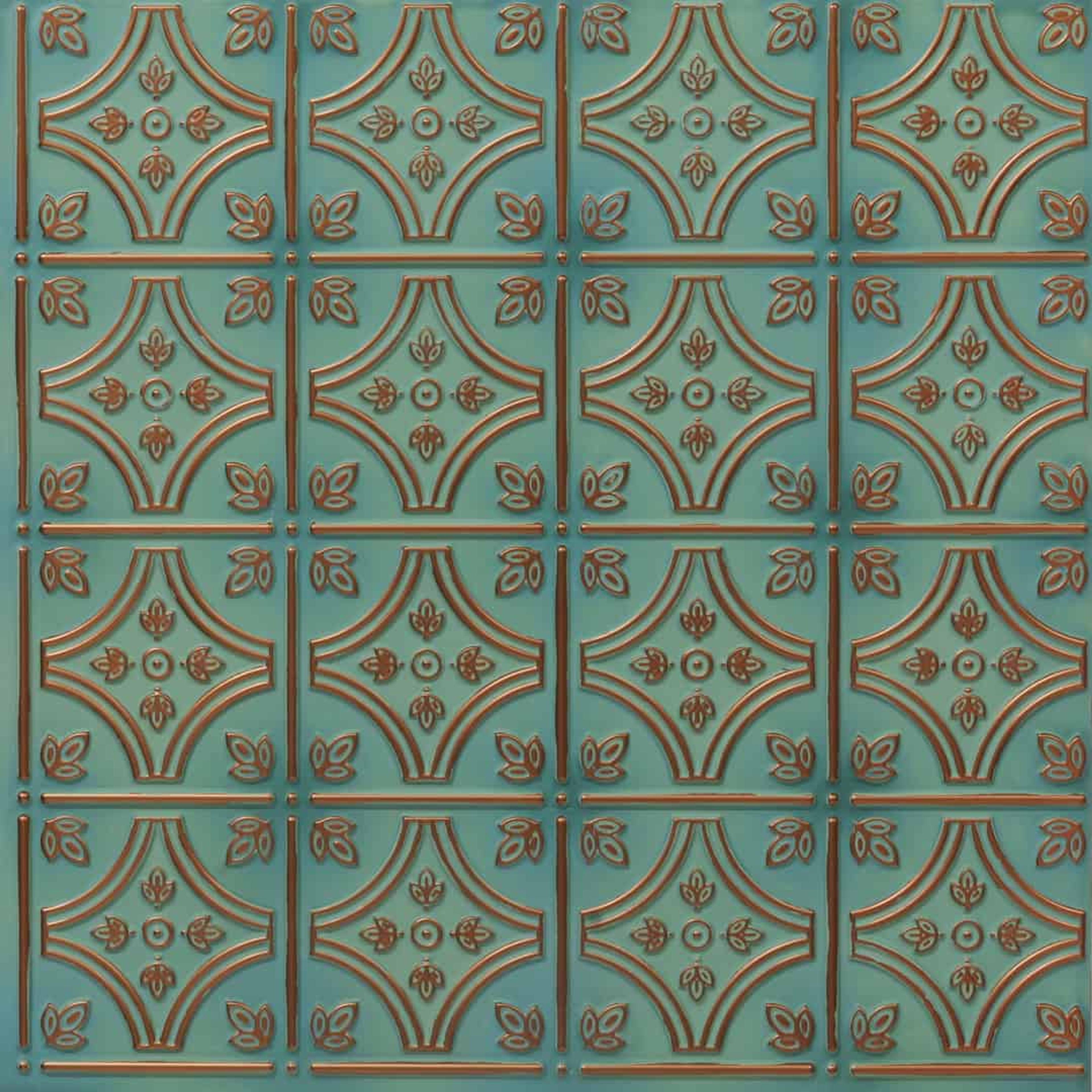 Time-Worn Natural Patina - Moraccan Meshwork - Blue, Silver - Decorative Ceiling Panel - 2 ft x 2 ft