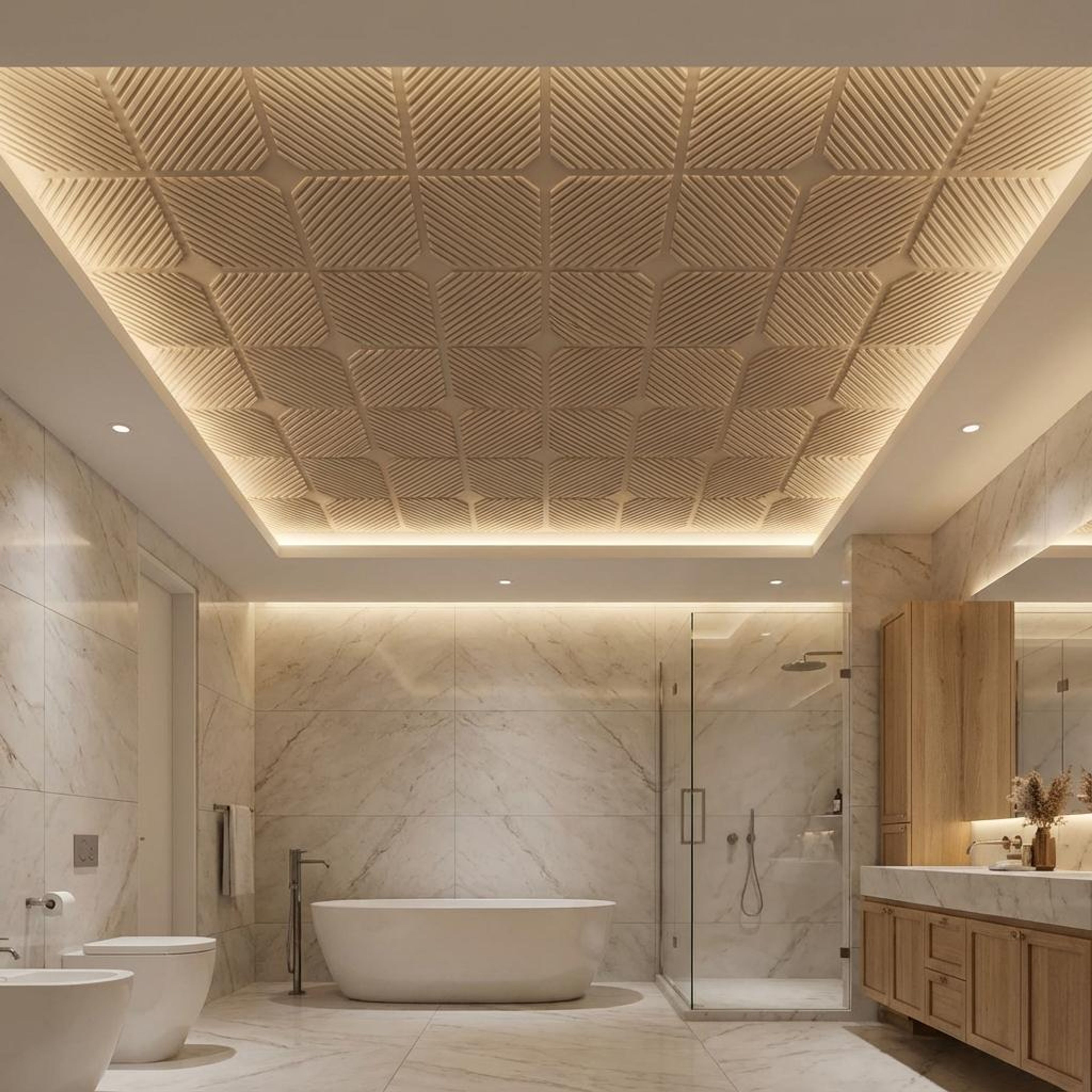 Studio Royal Grey - Greek Geometric - Silver, Grey - Decorative Ceiling Panel - 2 ft x 2 ft