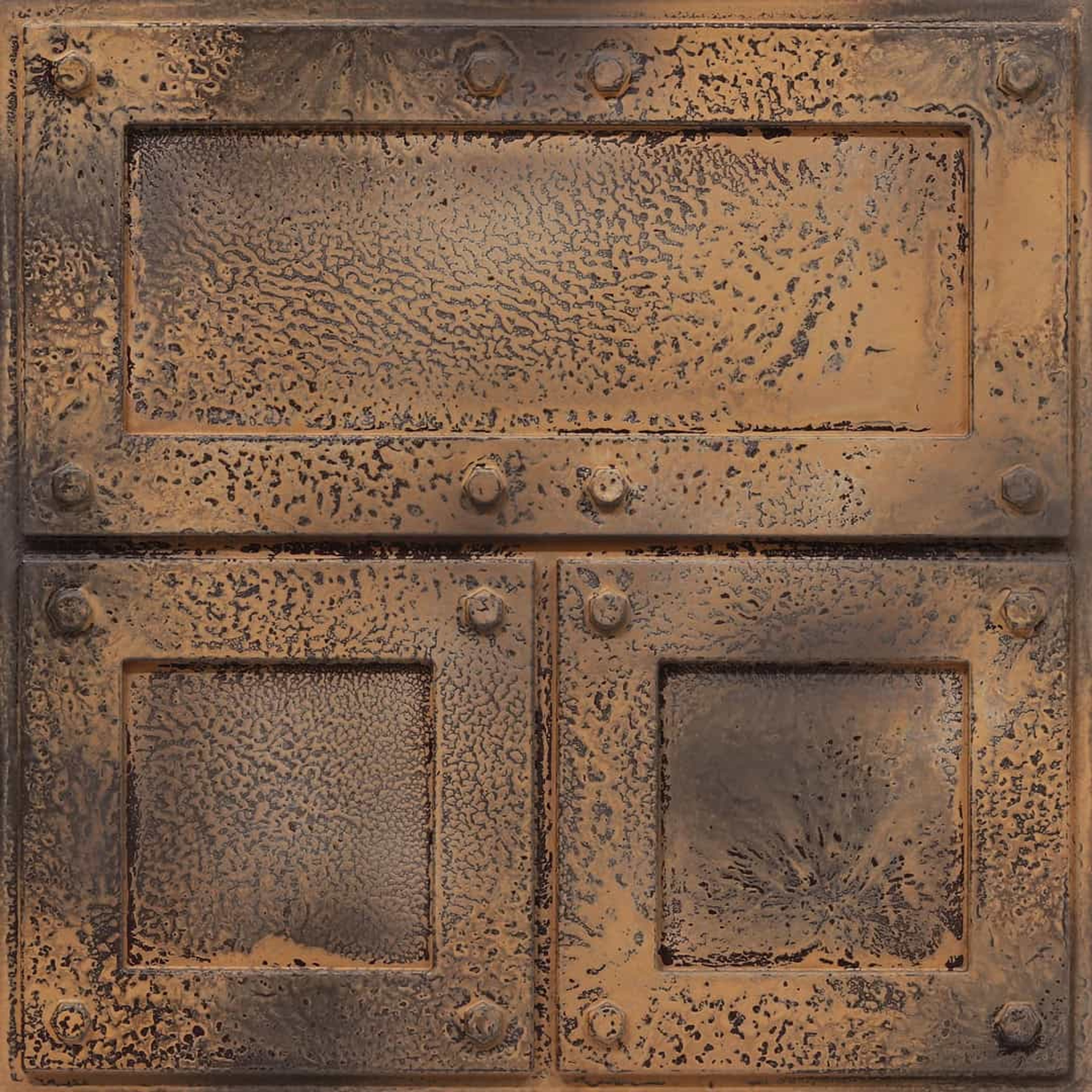 Ancient Stained Metal - Greek Geometric - Copper, Bronze - Decorative Ceiling Panel - 2 ft x 2 ft