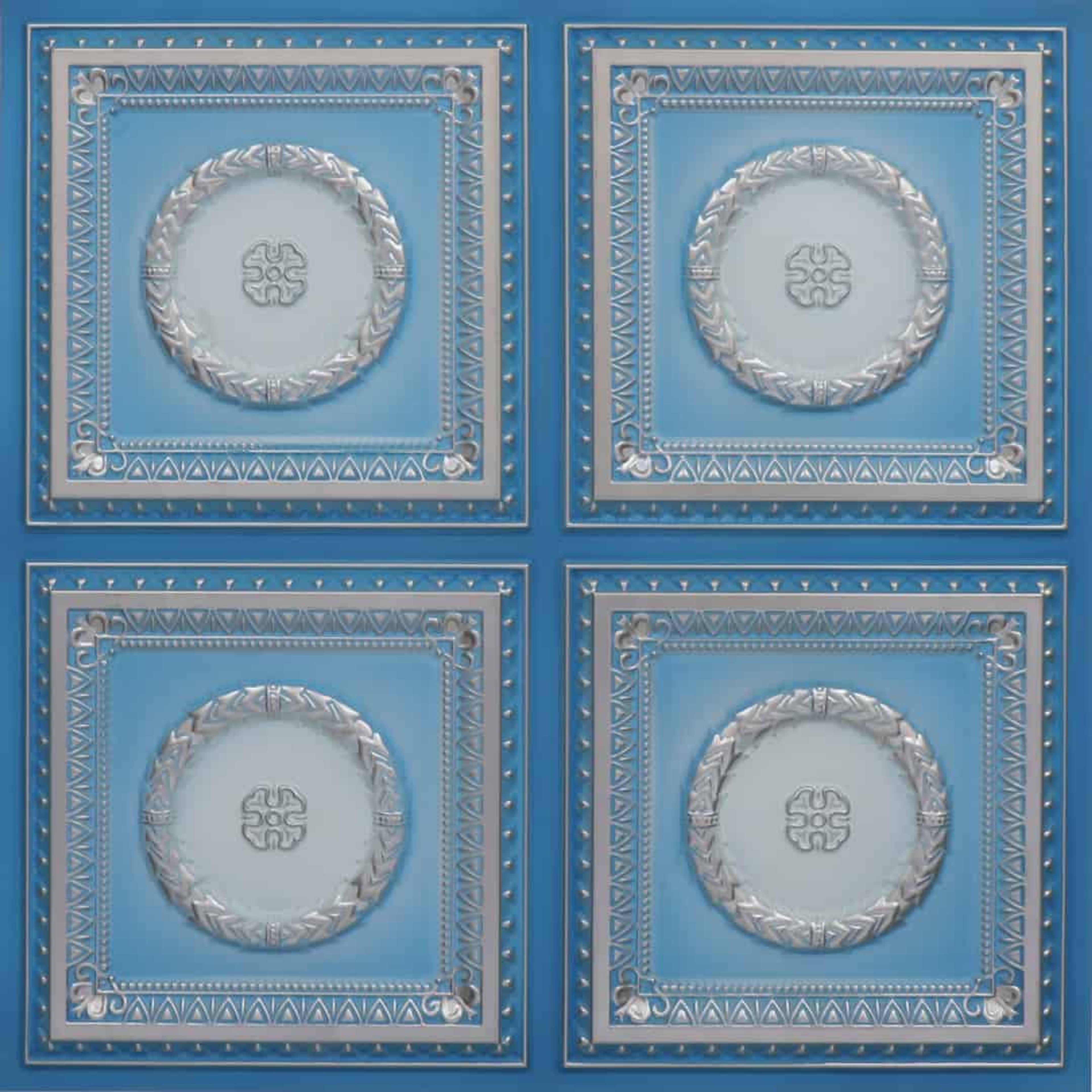 Creative Blue Dove - Persian Motifs - Blue, Grey - Decorative Ceiling Panel - 2 ft x 2 ft