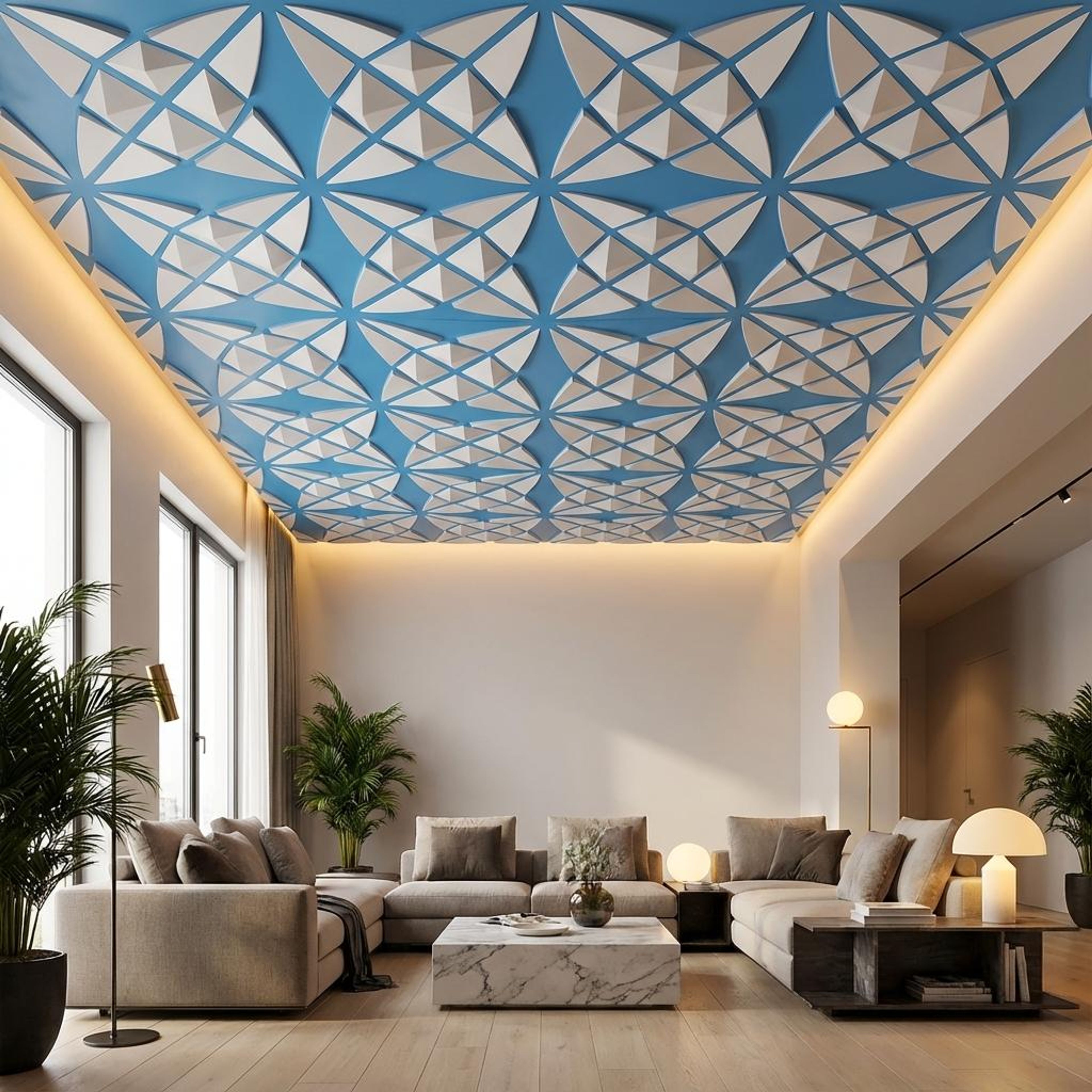 Gallery Blue Dove - Himalayan Rock Imprint - Blue, Grey - Decorative Ceiling Panel - 2 ft x 2 ft