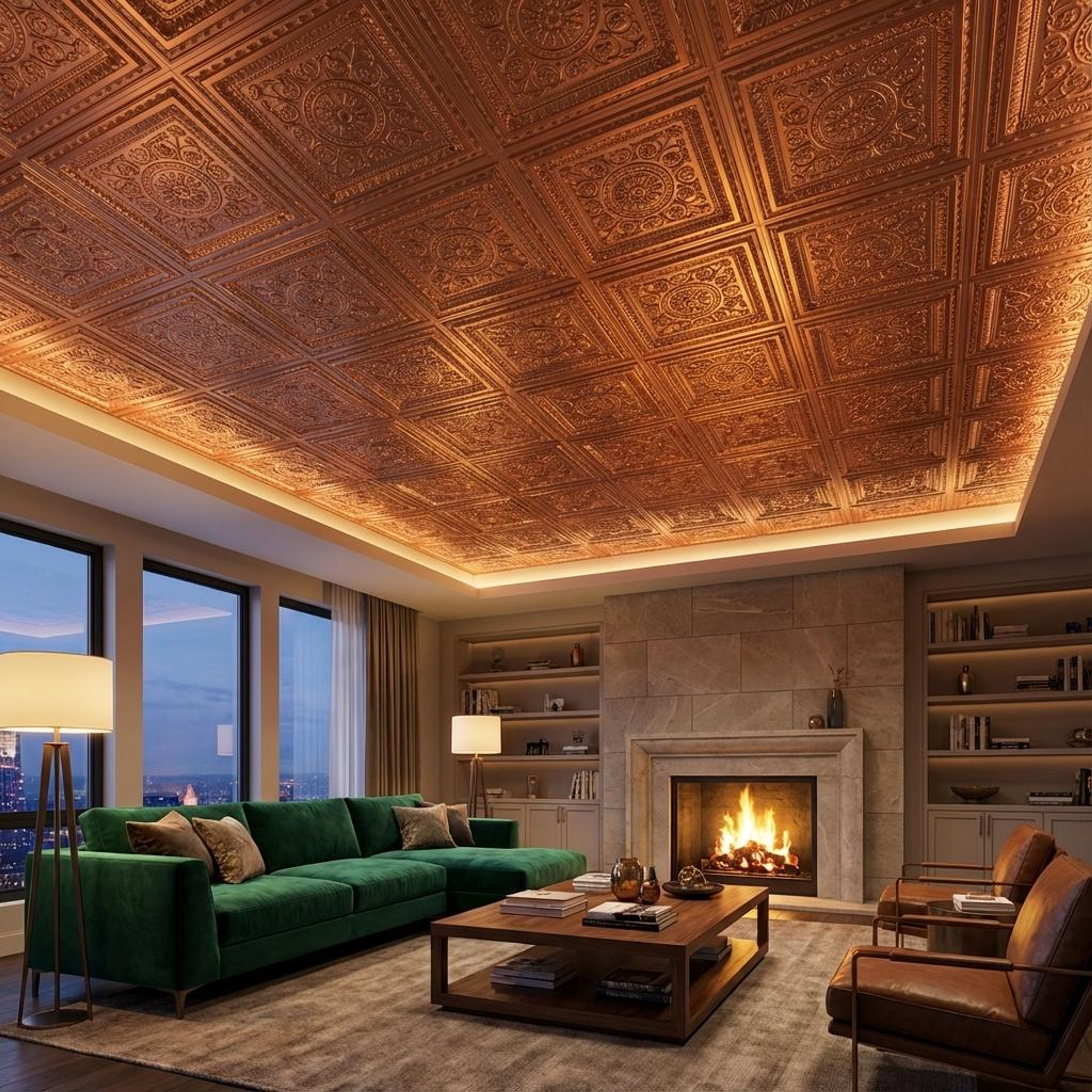 Bold Sandstone - Persian Motifs - Beige, Brown - Decorative Ceiling Panel - 2 ft x 2 ft