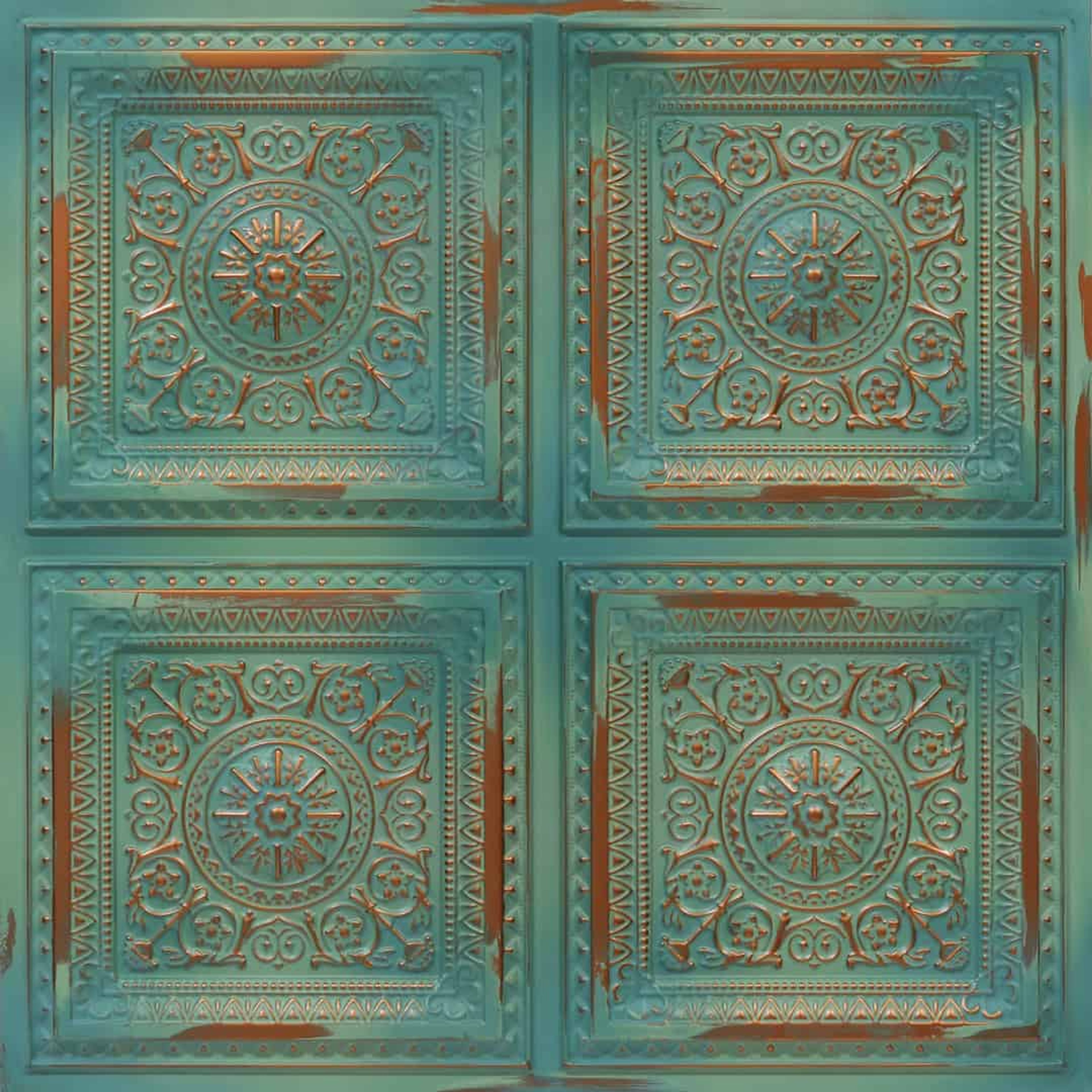 Legacy Natural Patina - Persian Motifs - Blue, Silver - Decorative Ceiling Panel - 2 ft x 2 ft