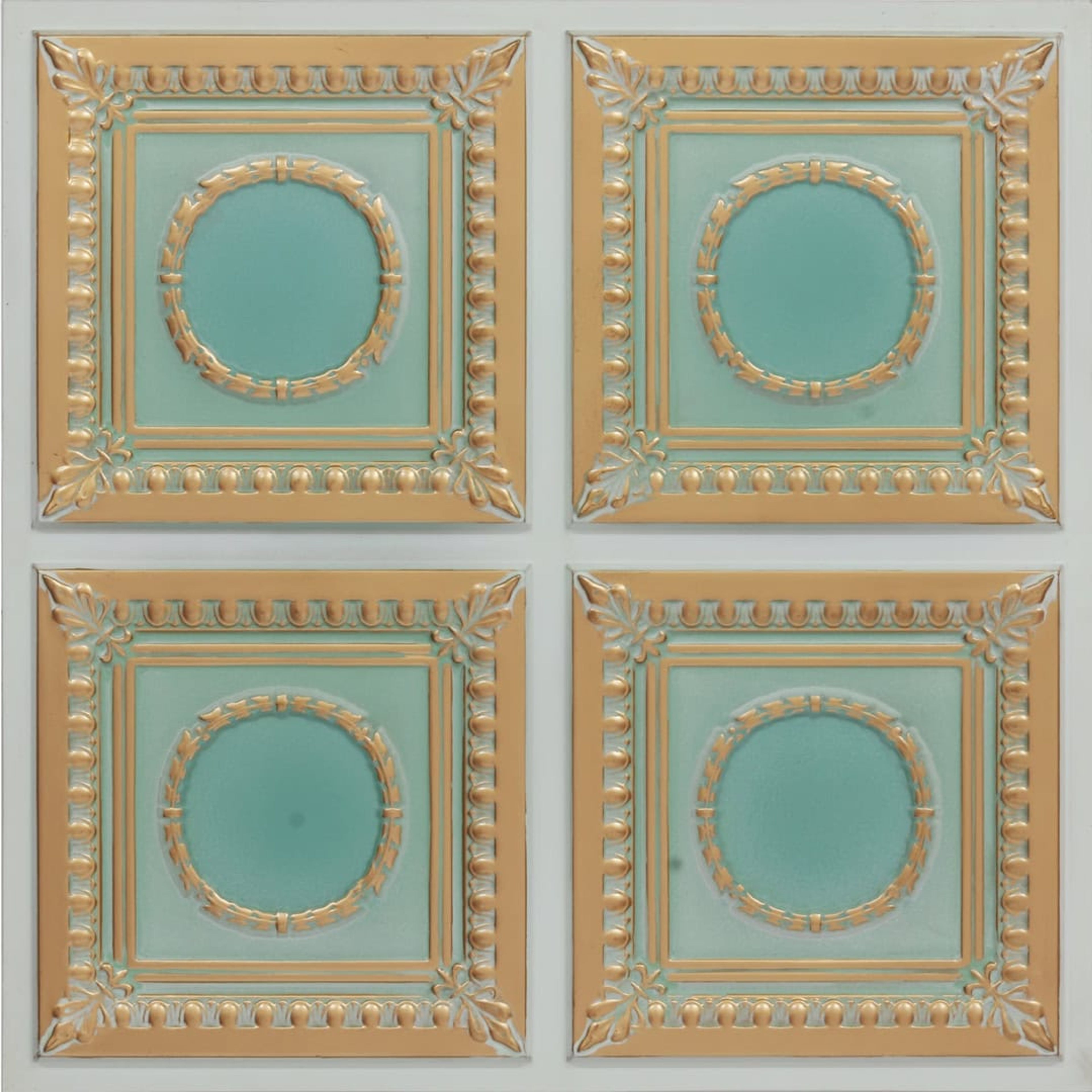 Inspire Arabian Green - Persian Motifs - Green, Gold - Decorative Ceiling Panel - 2 ft x 2 ft