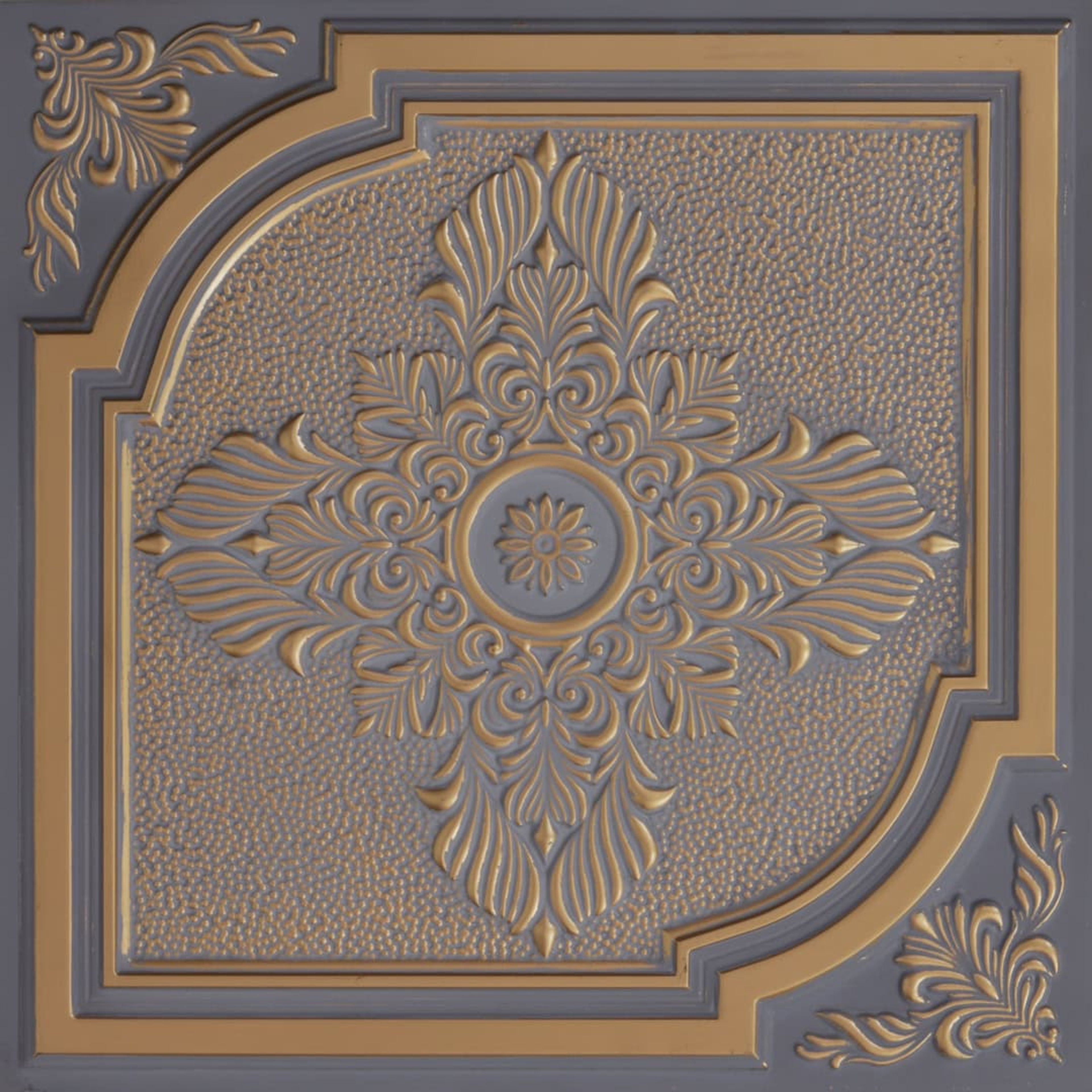 Canvas Royal Grey - Baali Botanical - Silver, Grey - Decorative Ceiling Panel - 2 ft x 2 ft