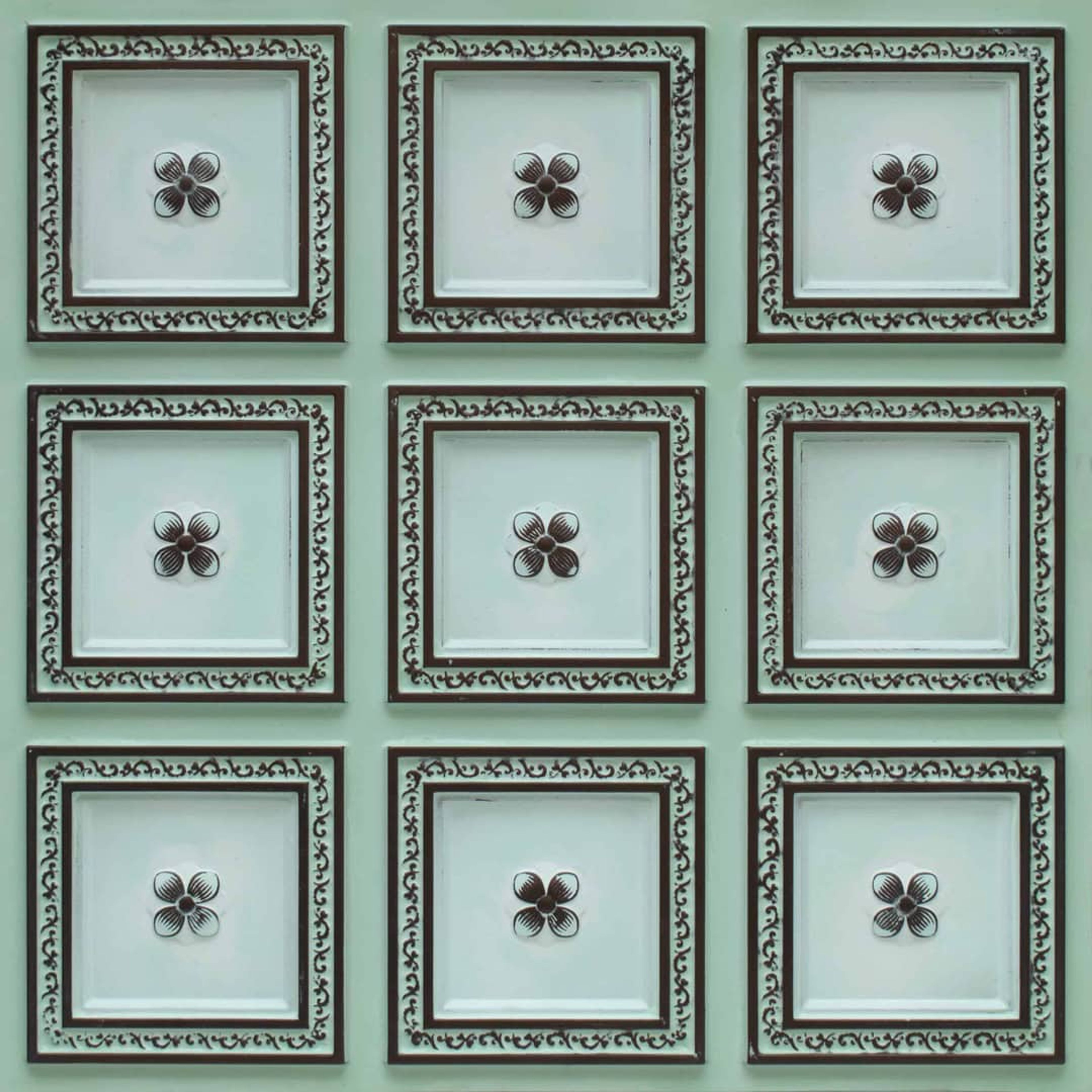 Canvas Aqua Tin - Greek Geometric - Blue, Silver - Decorative Ceiling Panel - 2 ft x 2 ft