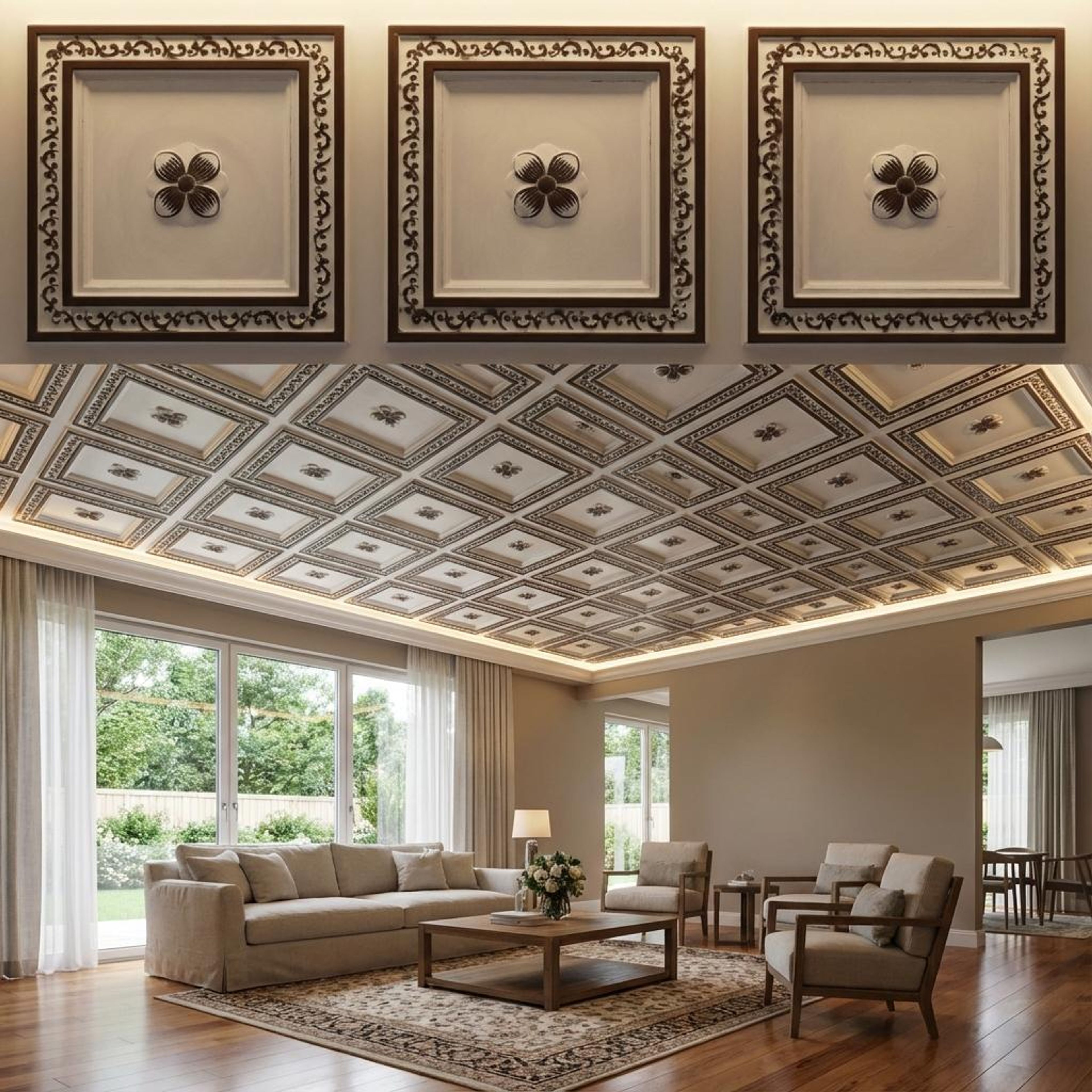 Canvas Aqua Tin - Greek Geometric - Blue, Silver - Decorative Ceiling Panel - 2 ft x 2 ft