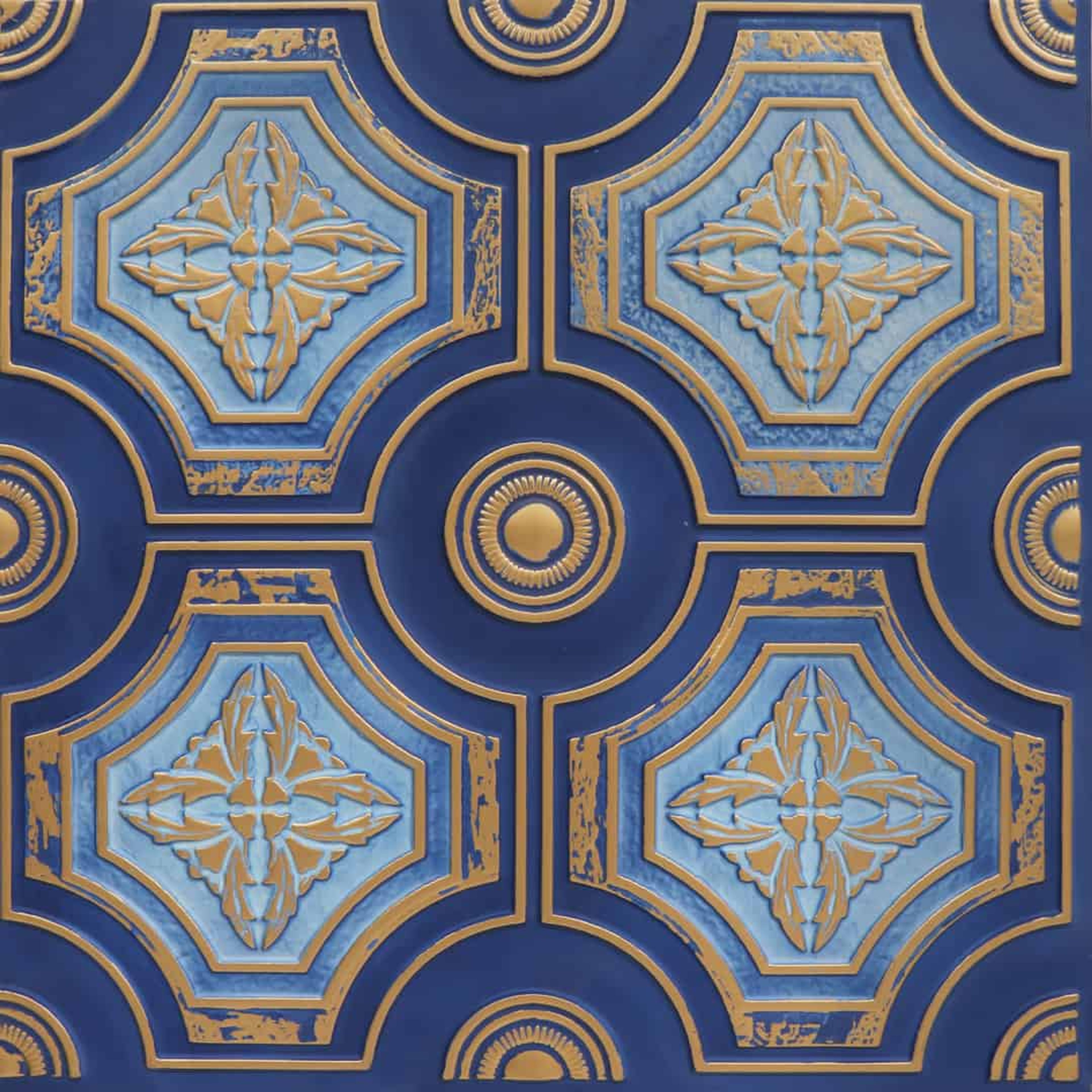 Colorful Golden Swan - Persian Motifs - Gold, Yellow - Decorative Ceiling Panel - 2 ft x 2 ft