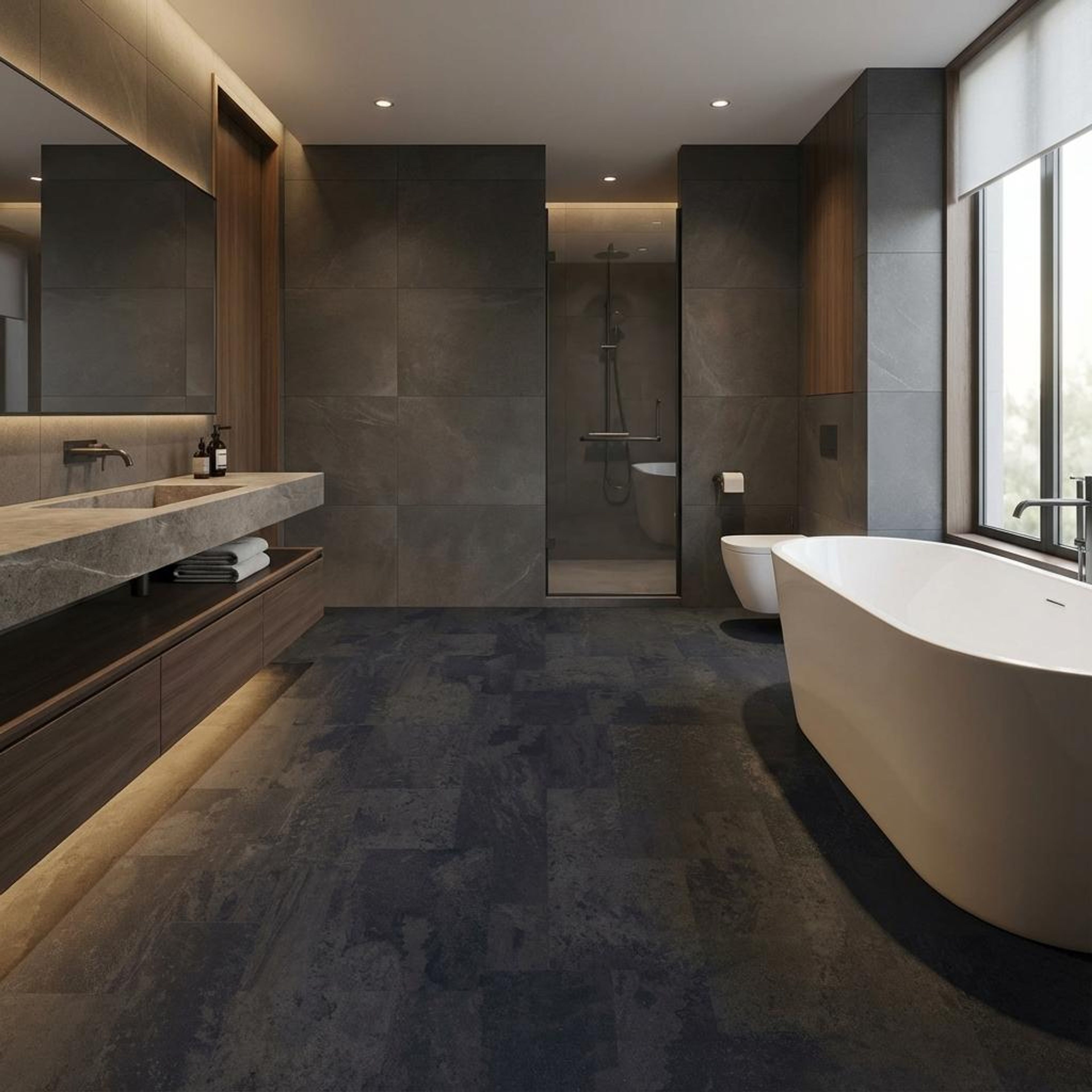 Evardo Nero Embossed, Charcoal, Textured, Tiles - Vitrified - Full Body, 4 x 2 ft, 9 mm