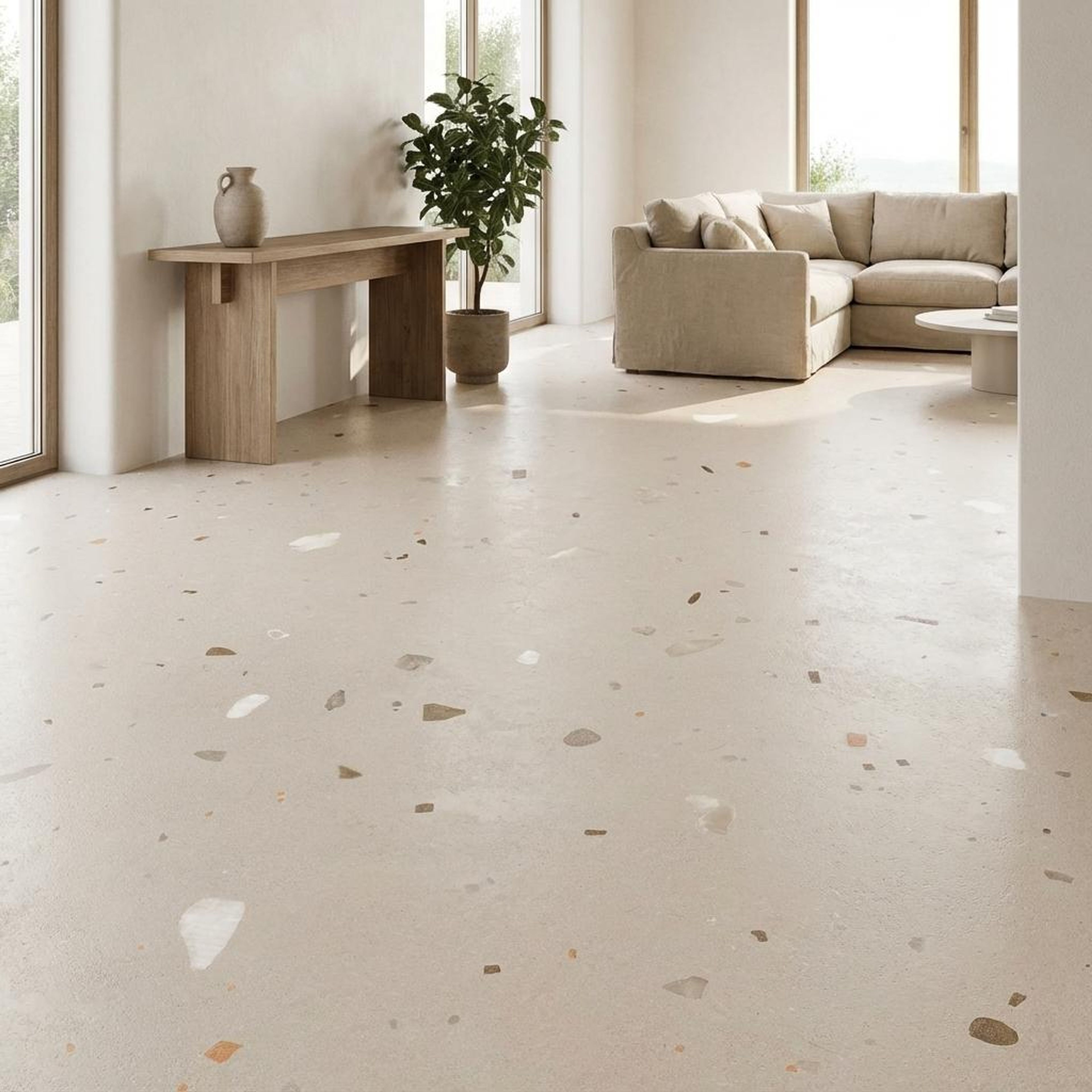 Verona Brown Terrazzo, Beige, Terrazzo, Tiles - Vitrified - Full Body, 4 x 2 ft, 9 mm