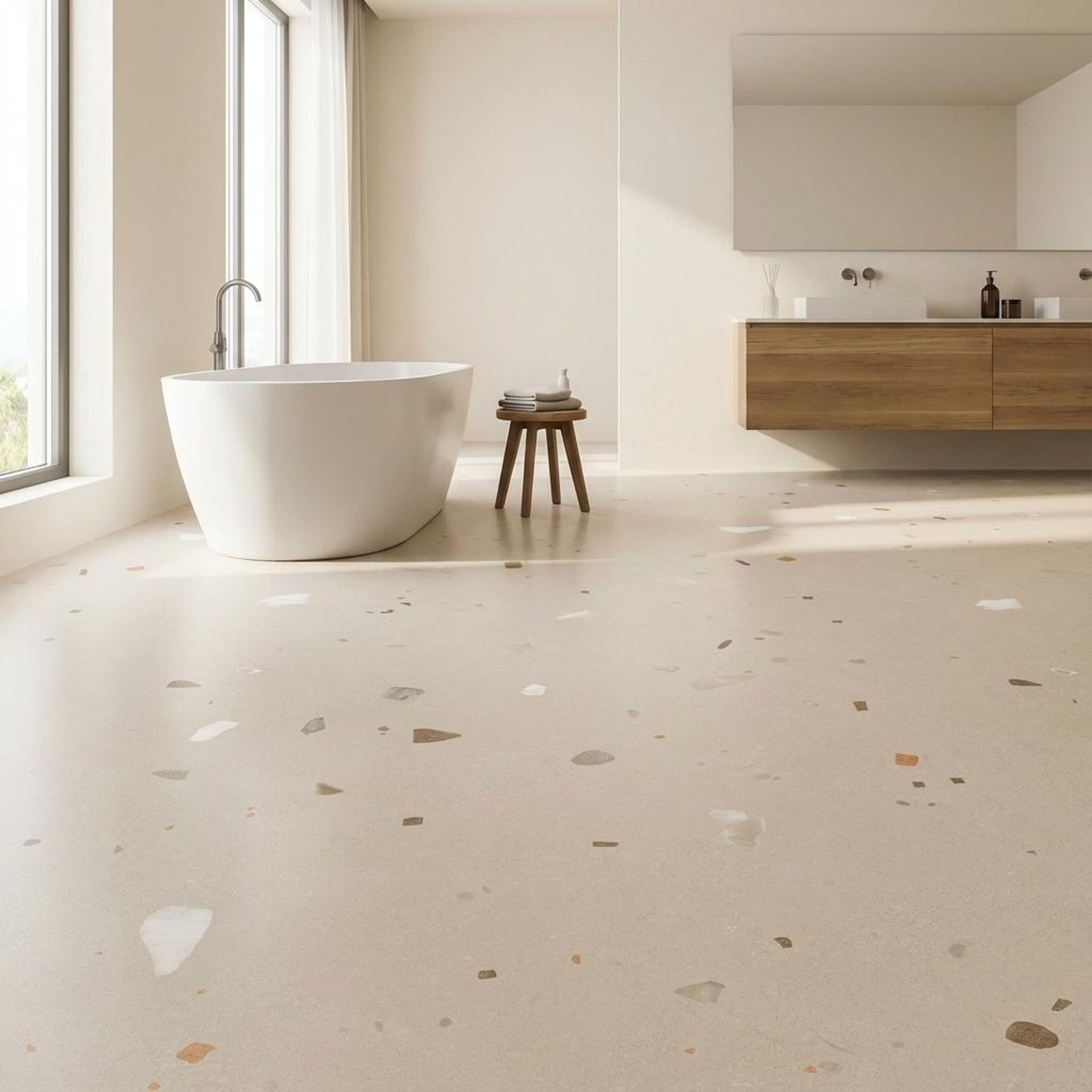 Verona Brown Terrazzo, Beige, Terrazzo, Tiles - Vitrified - Full Body, 4 x 2 ft, 9 mm