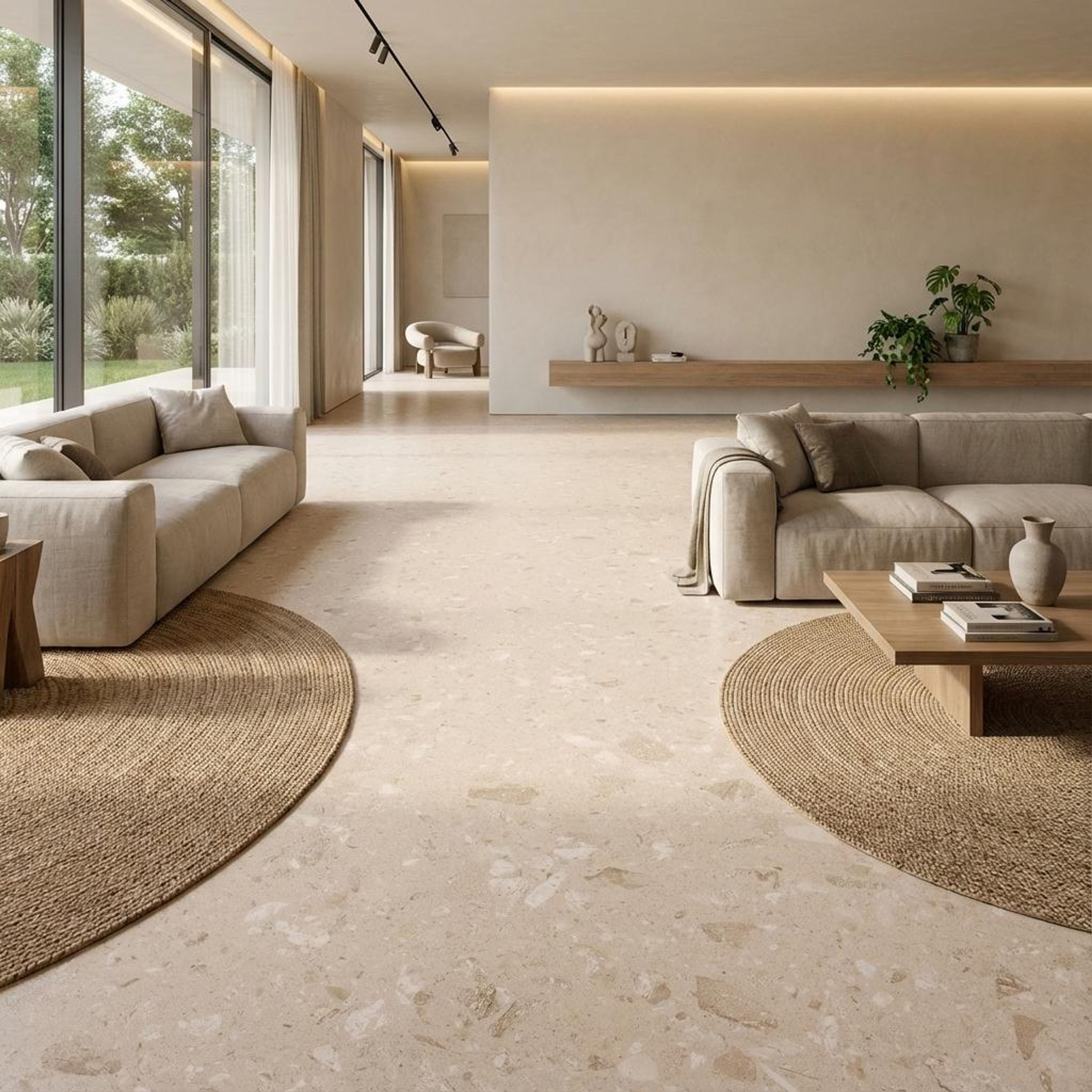 Fleck Beige Terrazzo, Beige, Terrazzo, Tiles - Vitrified - Full Body, 4 x 2 ft, 9 mm