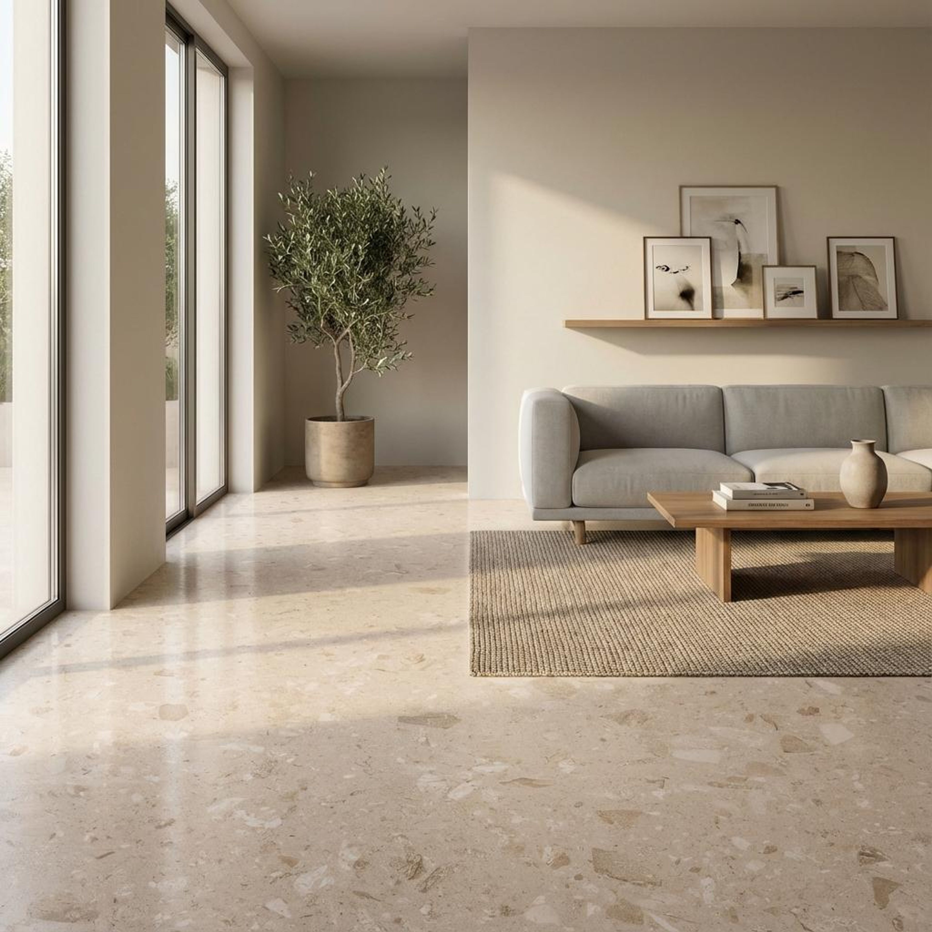 Fleck Beige Terrazzo, Beige, Terrazzo, Tiles - Vitrified - Full Body, 4 x 2 ft, 9 mm