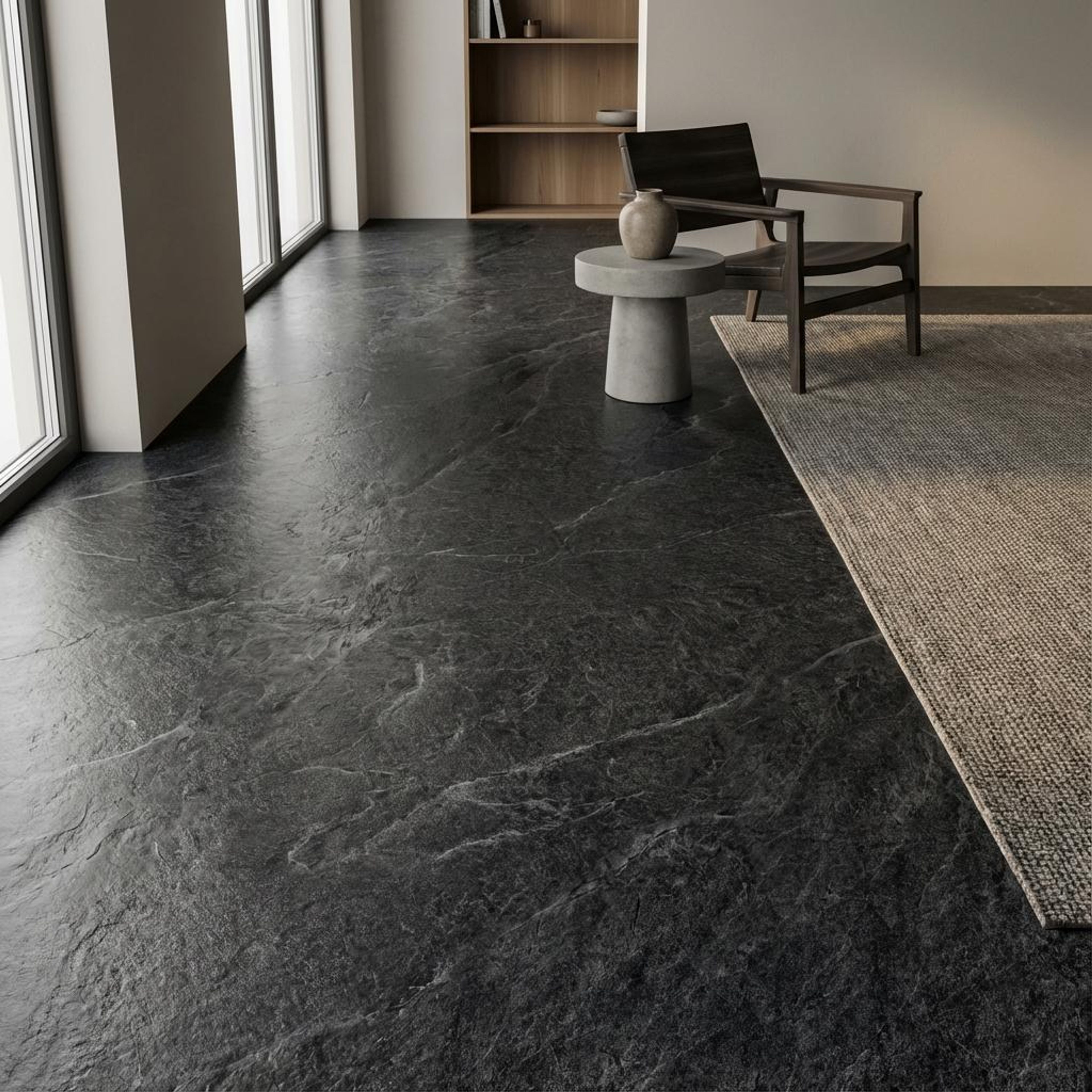 Runa Noir, Charcoal, Stone, Tiles - Ceramic, 4 x 2 ft, 9 mm