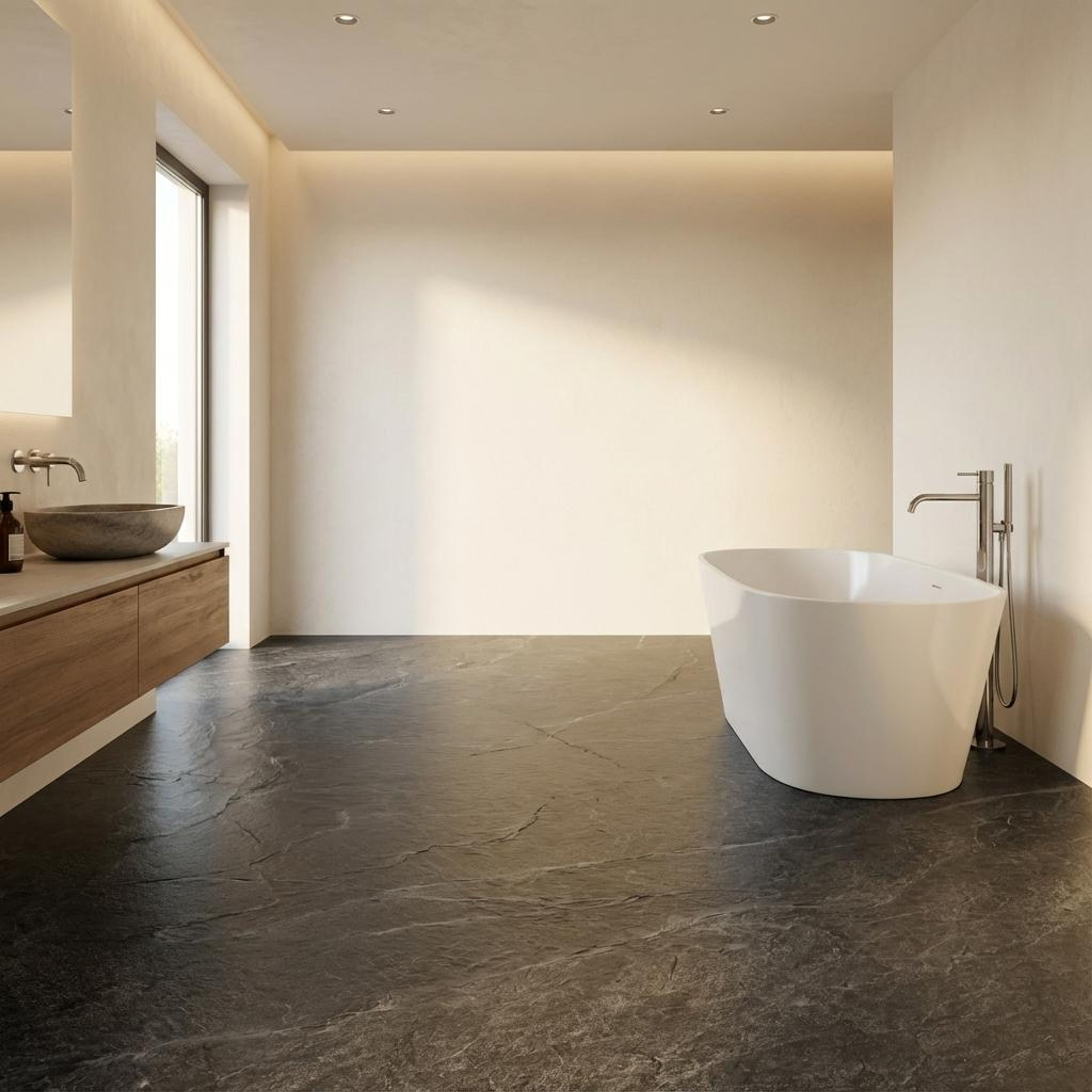 Runa Noir, Charcoal, Stone, Tiles - Ceramic, 4 x 2 ft, 9 mm