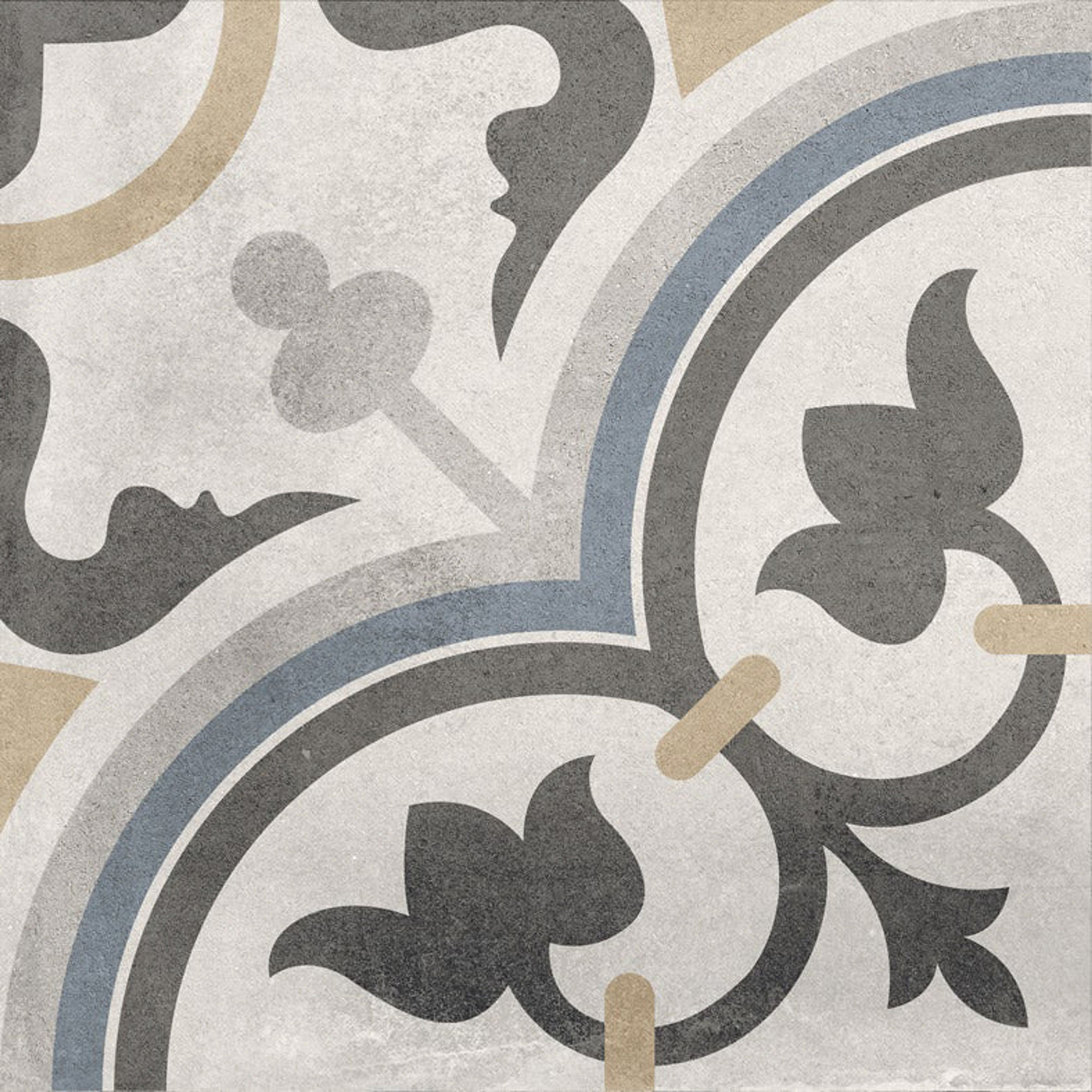 Morocal-179 Designer, Medium Grey, Printed, Tiles - Vitrified - Full Body, 1 x 1 ft, 9 mm