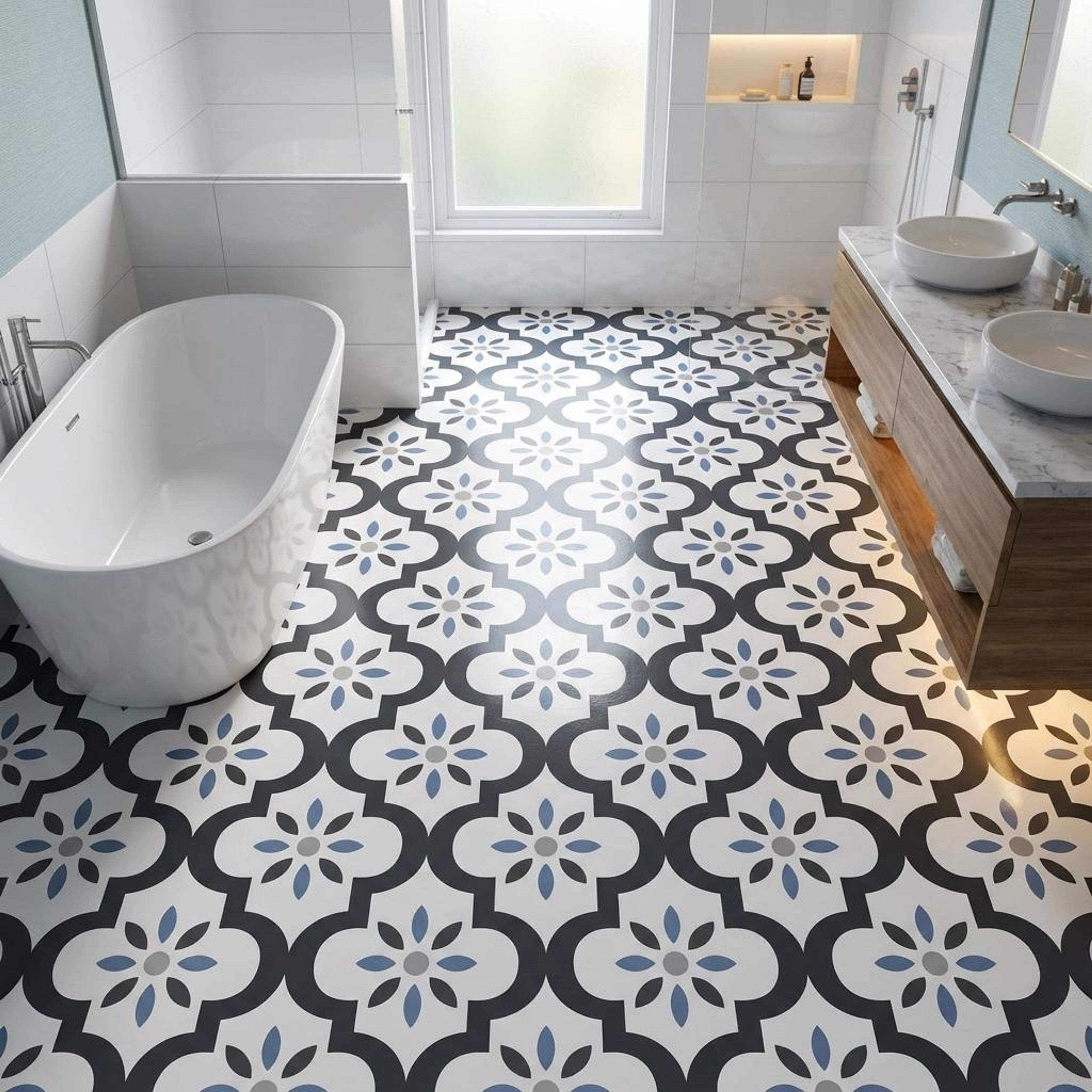 Morocal-171 Artistic, Light Grey, Printed, Tiles - Vitrified - Full Body, 1 x 1 ft, 9 mm