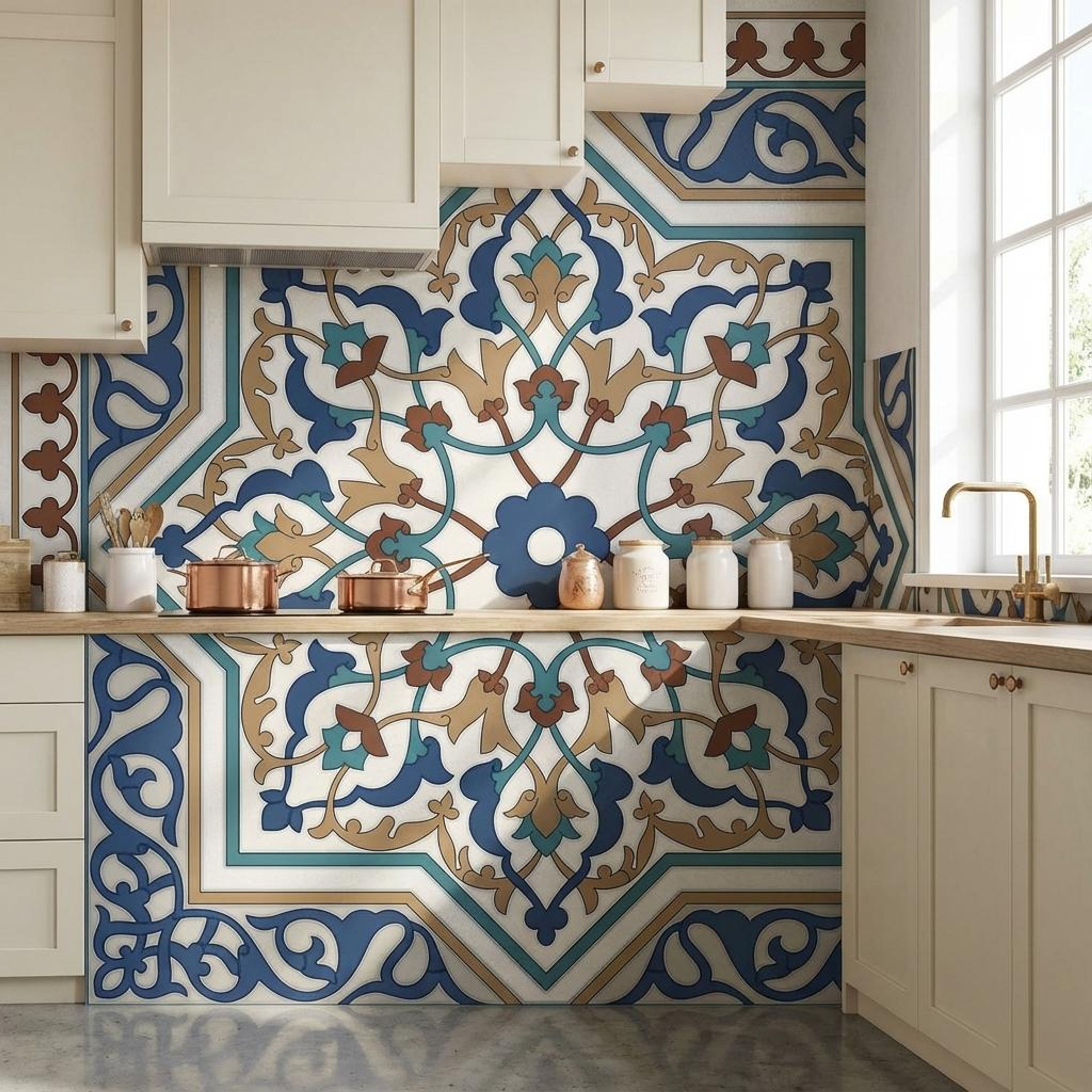 Arabesque Sea Blue Artistic, Medium Grey, Printed, Tiles - Vitrified - Full Body, 2 x 2 ft, 9 mm