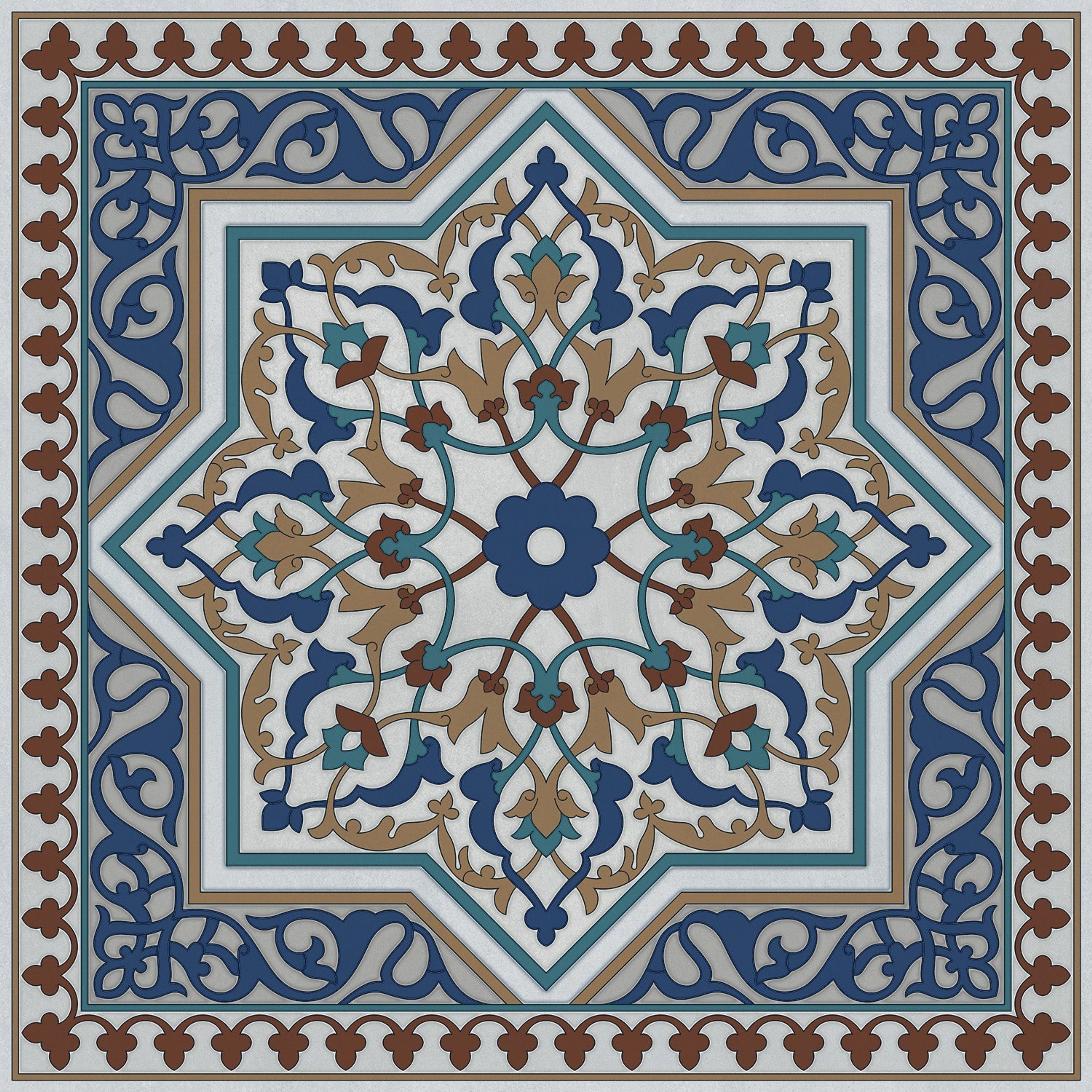 Arabesque Sea Blue Artistic, Medium Grey, Printed, Tiles - Vitrified - Full Body, 2 x 2 ft, 9 mm