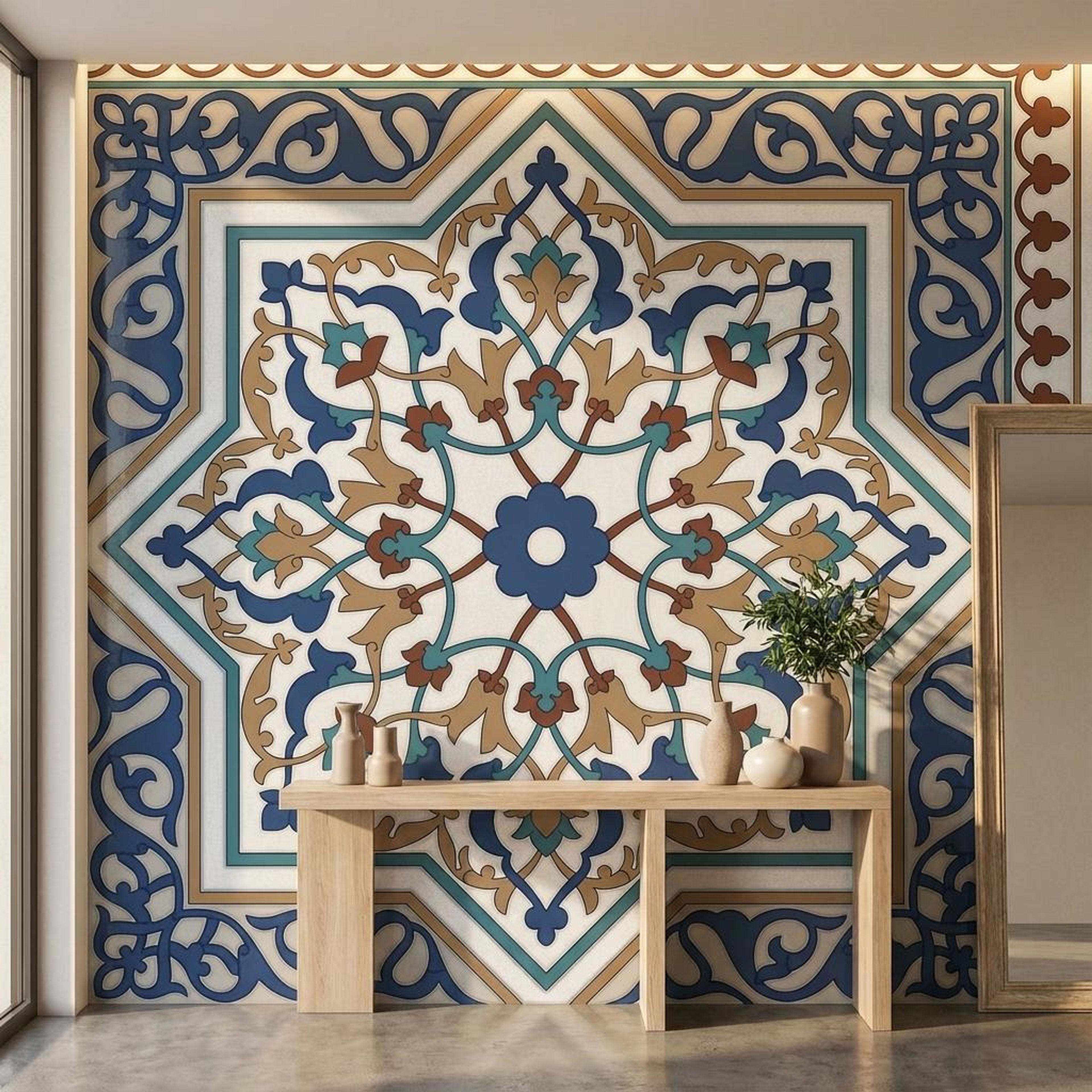 Arabesque Sea Blue Artistic, Medium Grey, Printed, Tiles - Vitrified - Full Body, 2 x 2 ft, 9 mm