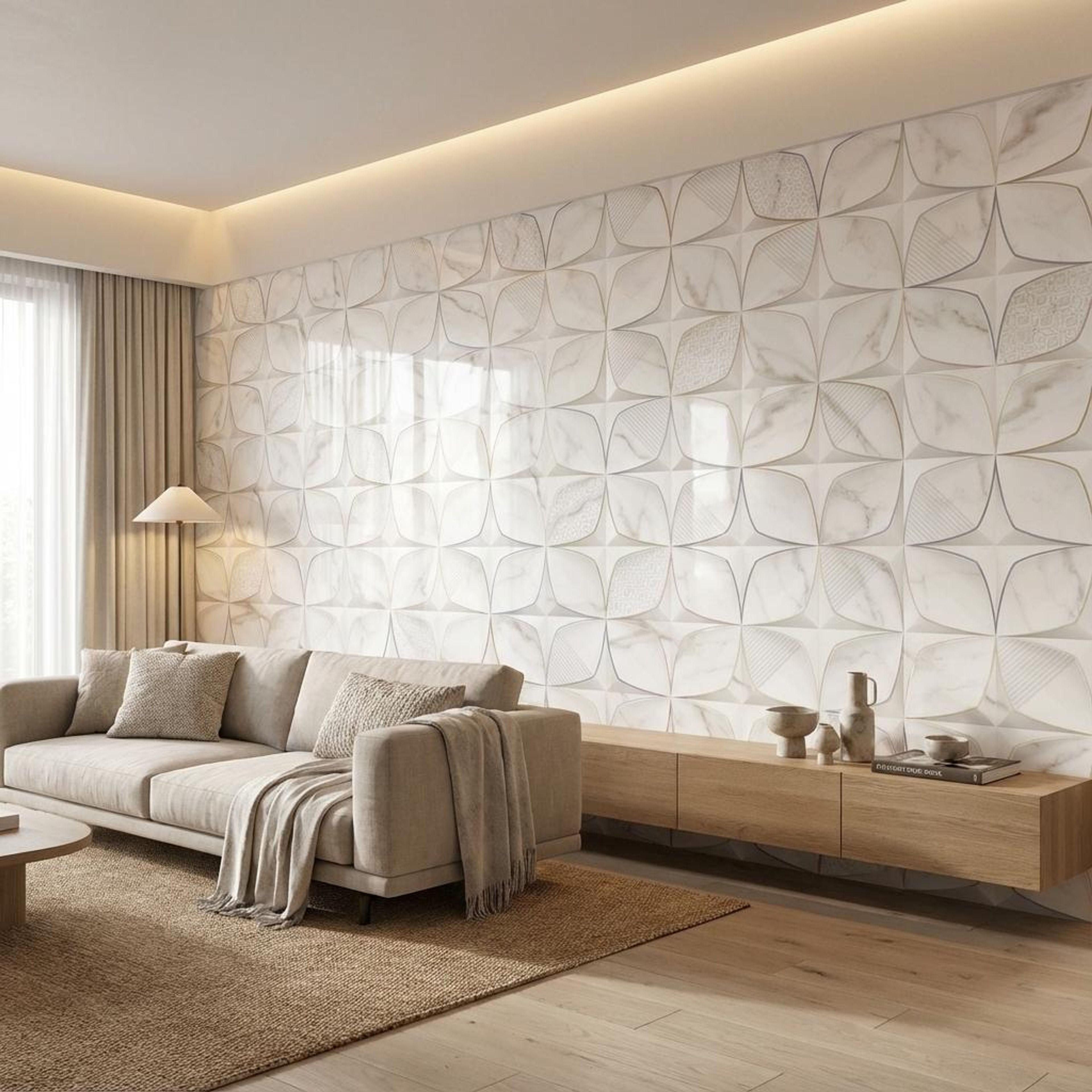 Refined 25221 HL 2, Warm White, Patterned, Tiles - Vitrified - Full Body, 2 x 1 ft, 9 mm
