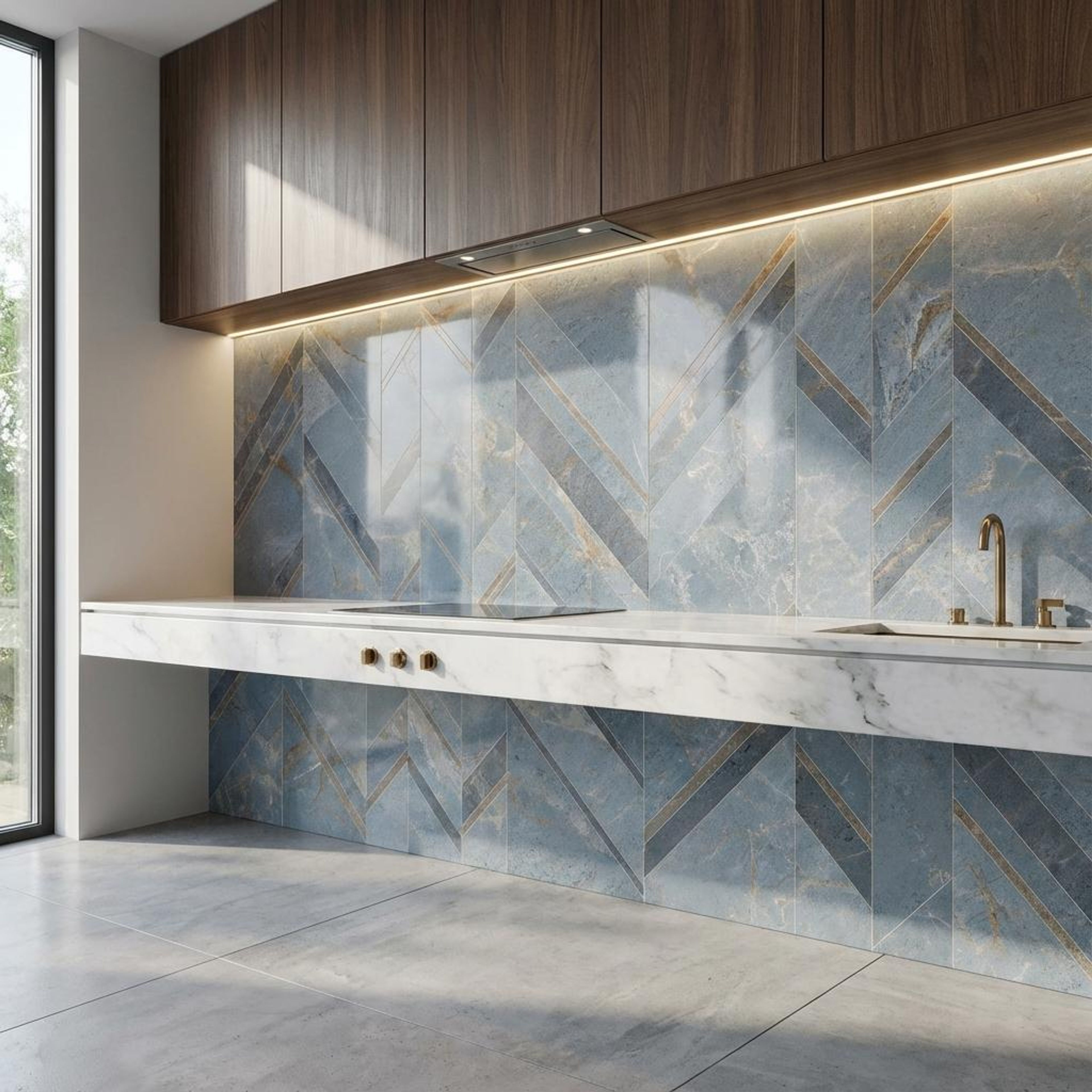 Refined Marmer Chevron, Medium Grey, Patterned, Tiles - Vitrified - Full Body, 4 x 2 ft, 9 mm