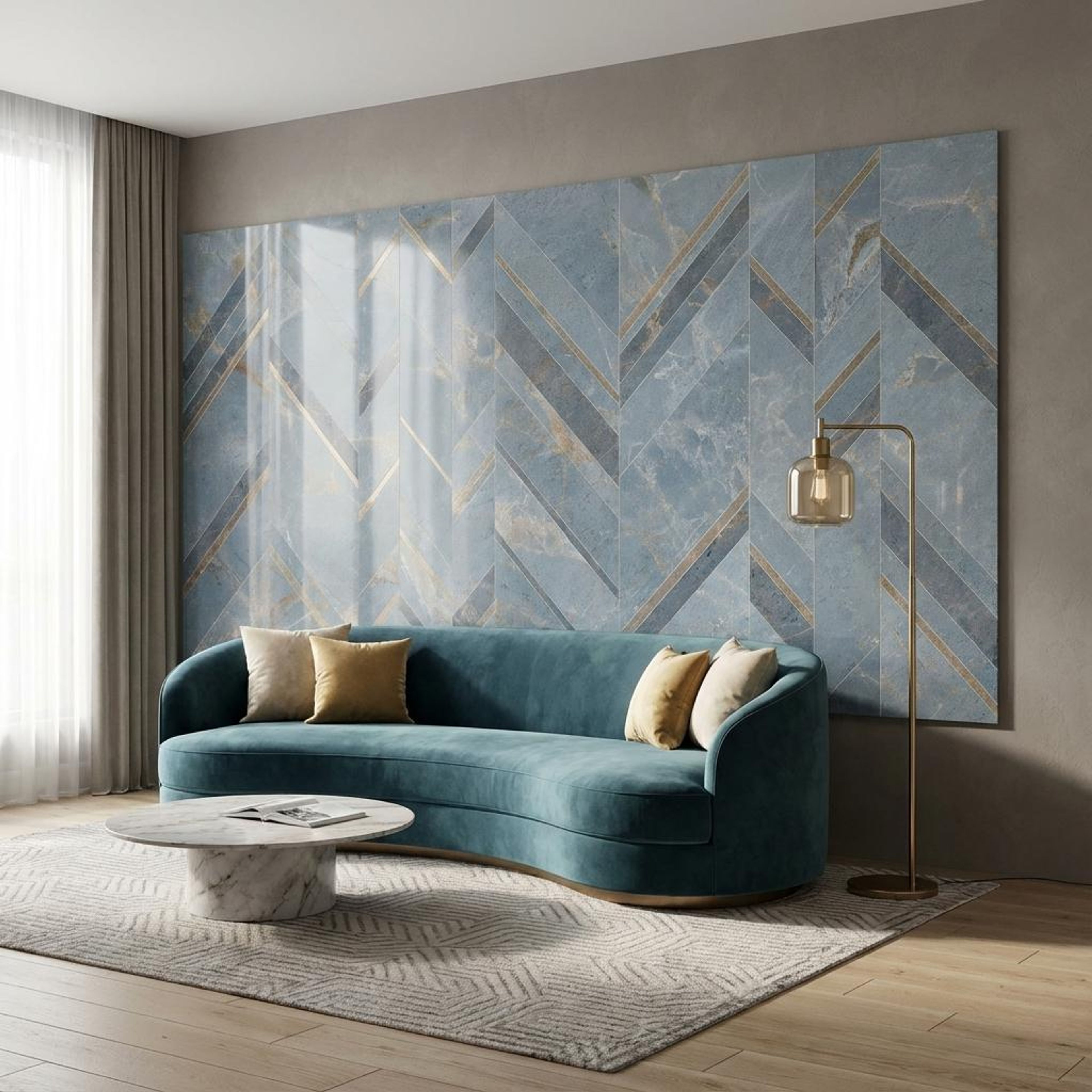 Refined Marmer Chevron, Medium Grey, Patterned, Tiles - Vitrified - Full Body, 4 x 2 ft, 9 mm