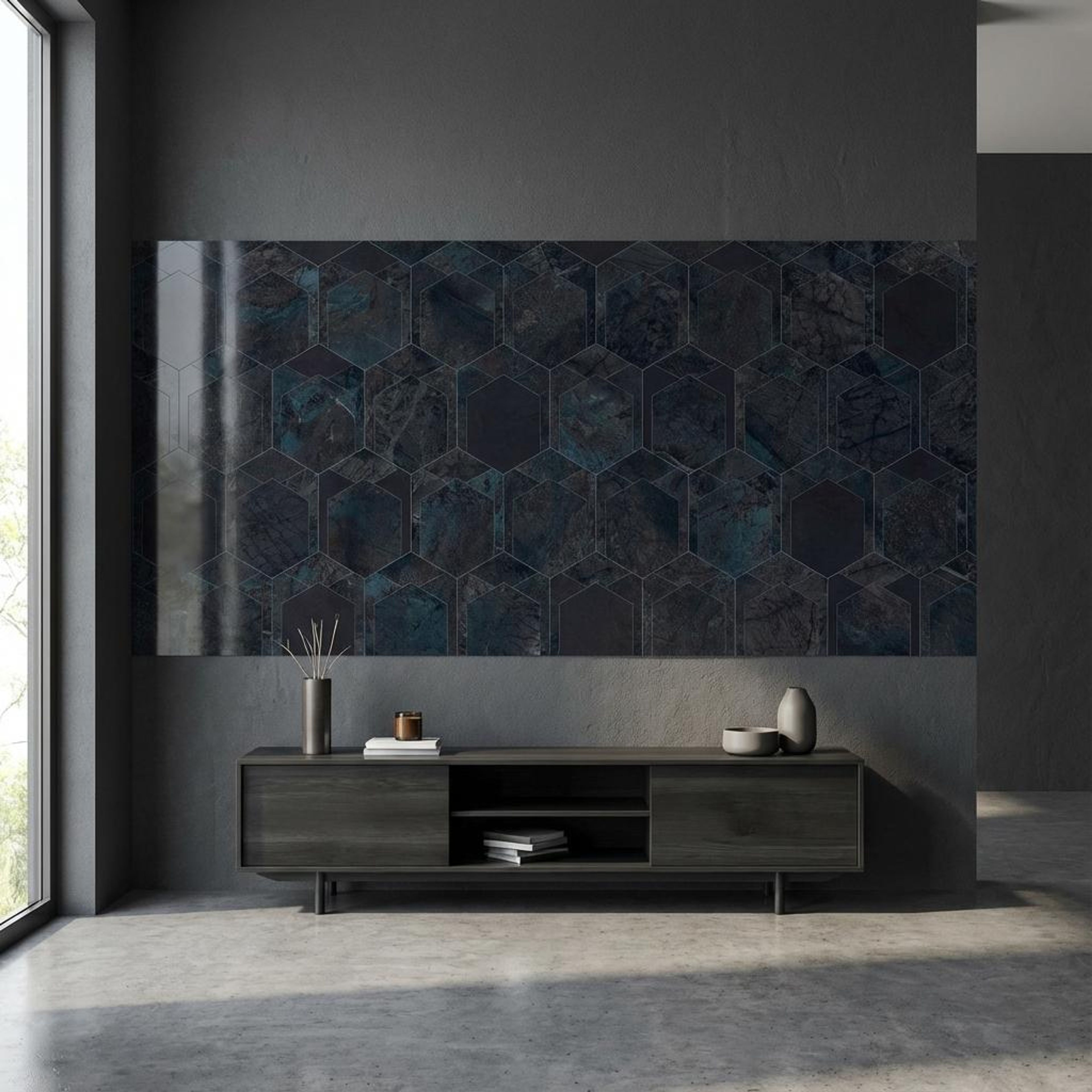 Elegant Obsidian Viola, Charcoal, Patterned, Tiles - Vitrified - Full Body, 4 x 2 ft, 9 mm