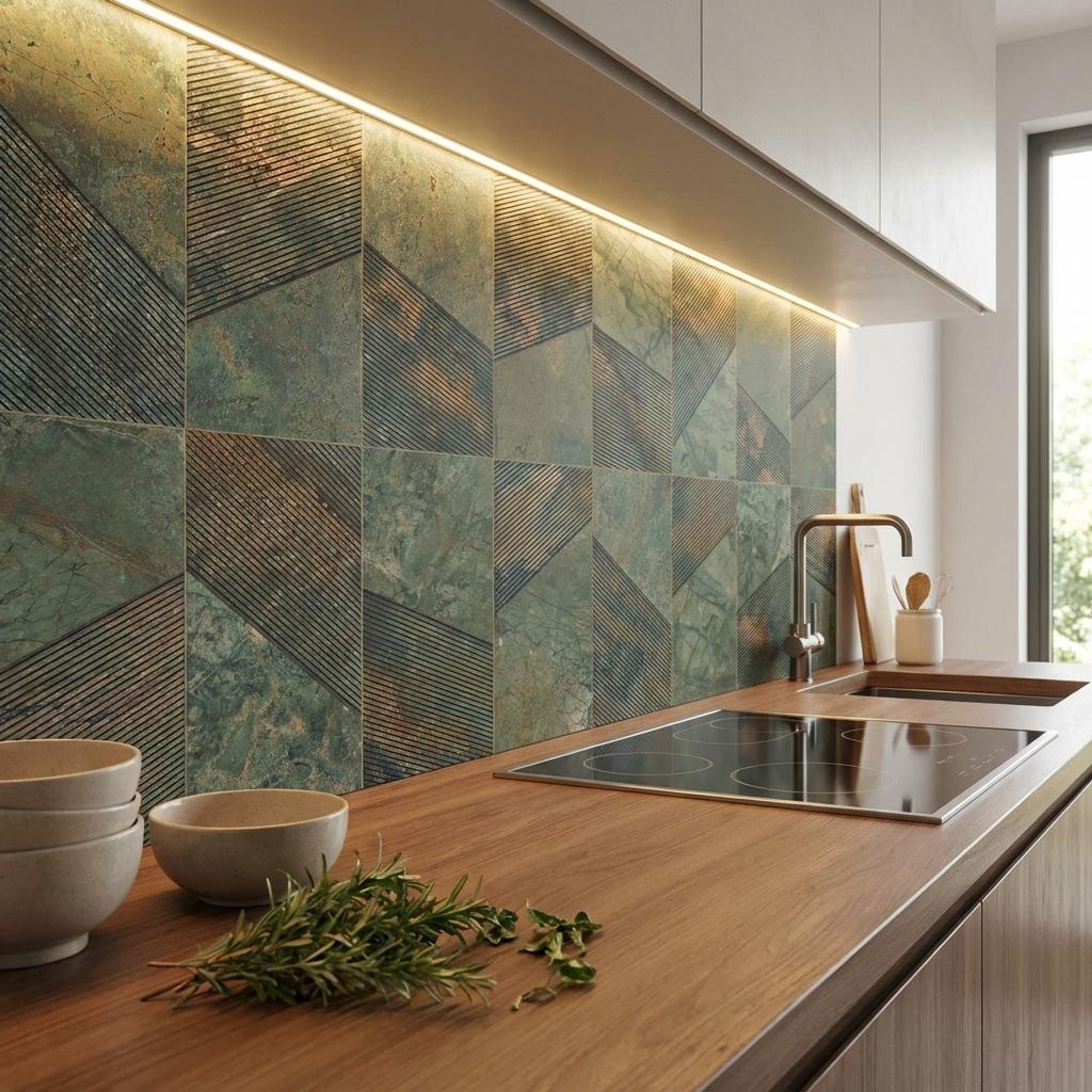 Refined Obsidian Green, Grey, Patterned, Tiles - Vitrified - Full Body, 4 x 2 ft, 9 mm