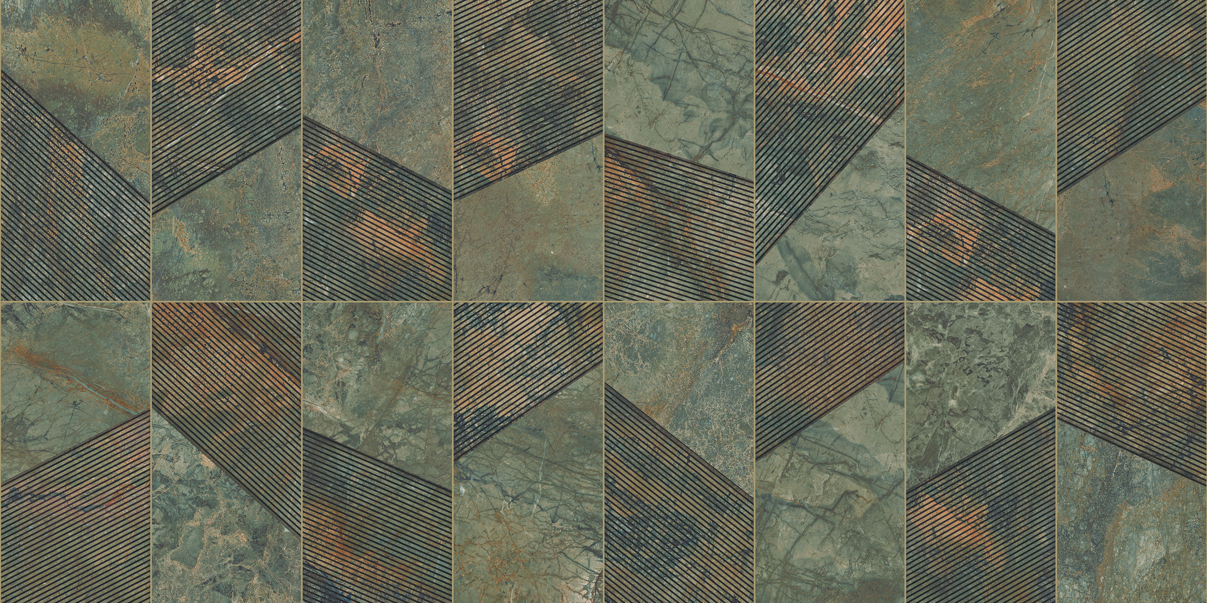 Refined Obsidian Green, Grey, Patterned, Tiles - Vitrified - Full Body, 4 x 2 ft, 9 mm