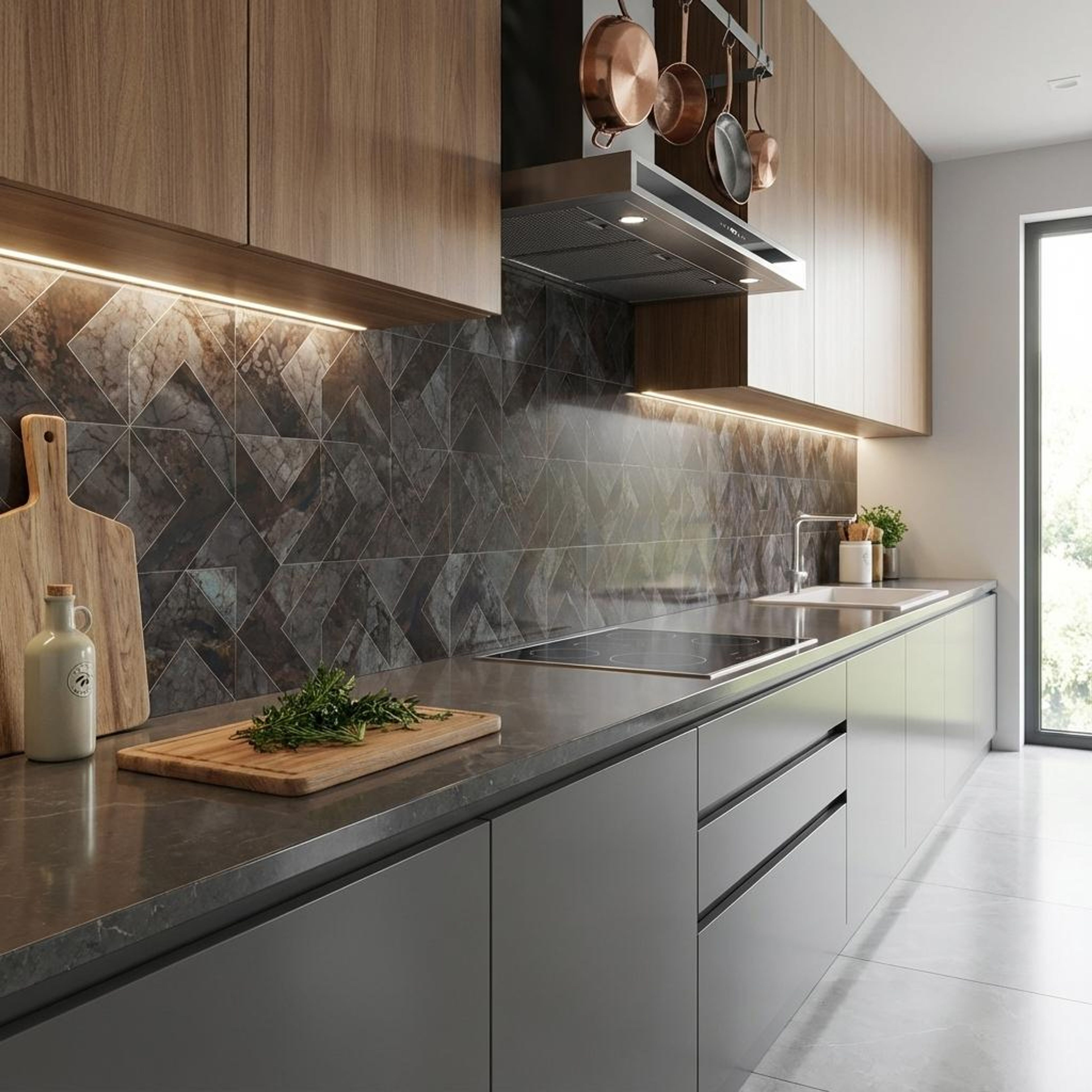Elegant Lusso Coffee, Charcoal, Patterned, Tiles - Vitrified - Full Body, 4 x 2 ft, 9 mm