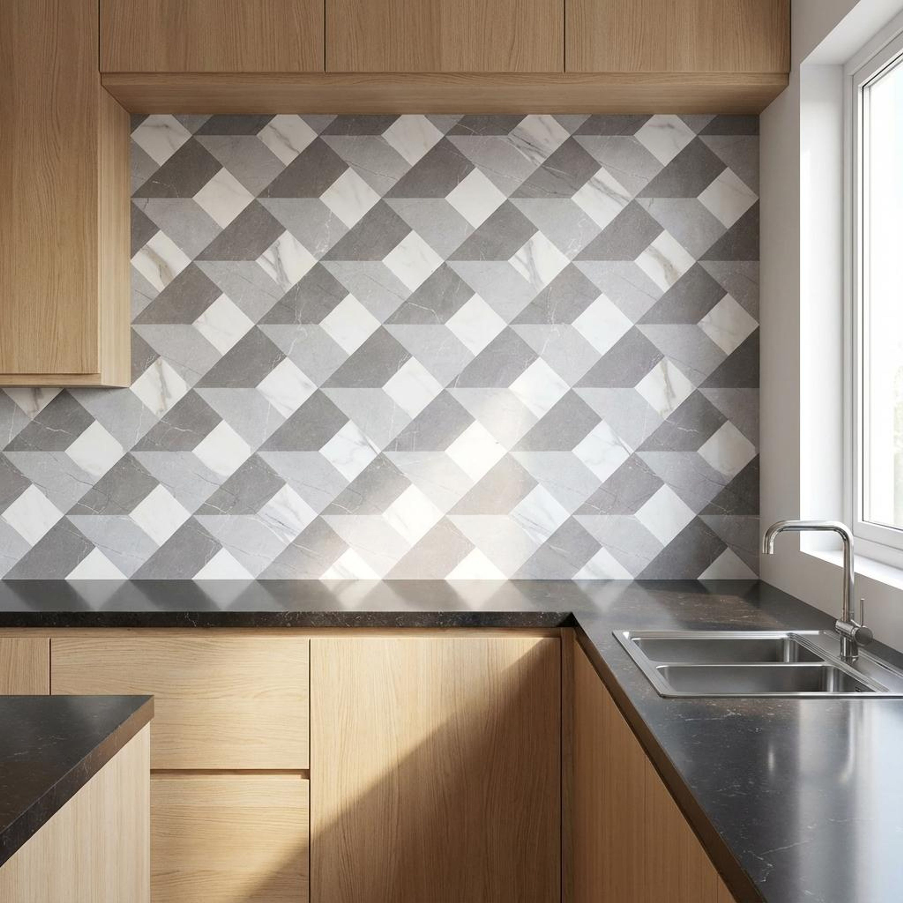 Tuscan Sterling Noir Heritage, Light Grey, Patterned, Tiles - Ceramic, 4 x 2 ft, 8.5 mm
