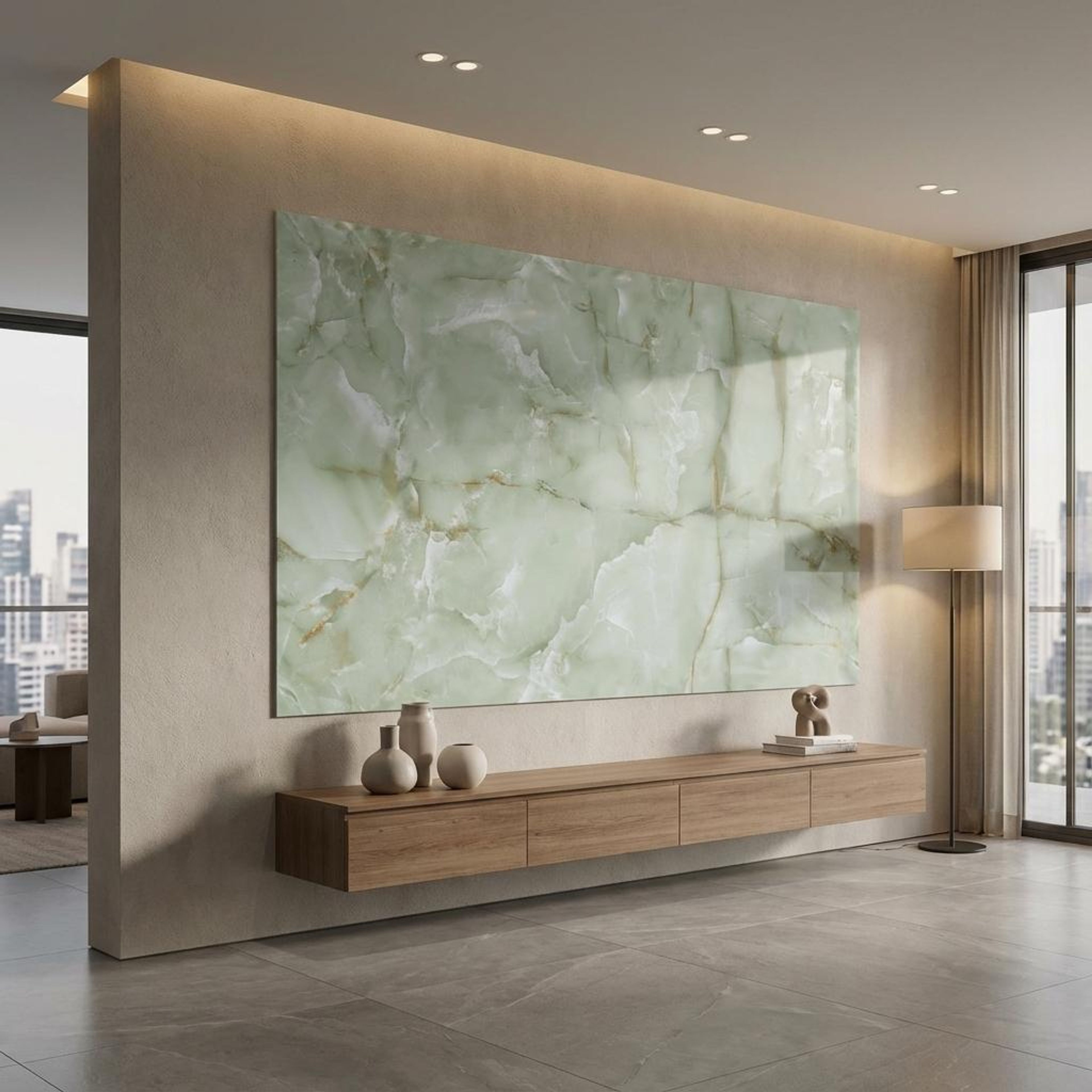 Pistachino Onyx, Light Grey, Marble, Tiles - Ceramic, 4 x 2 ft, 8.5 mm