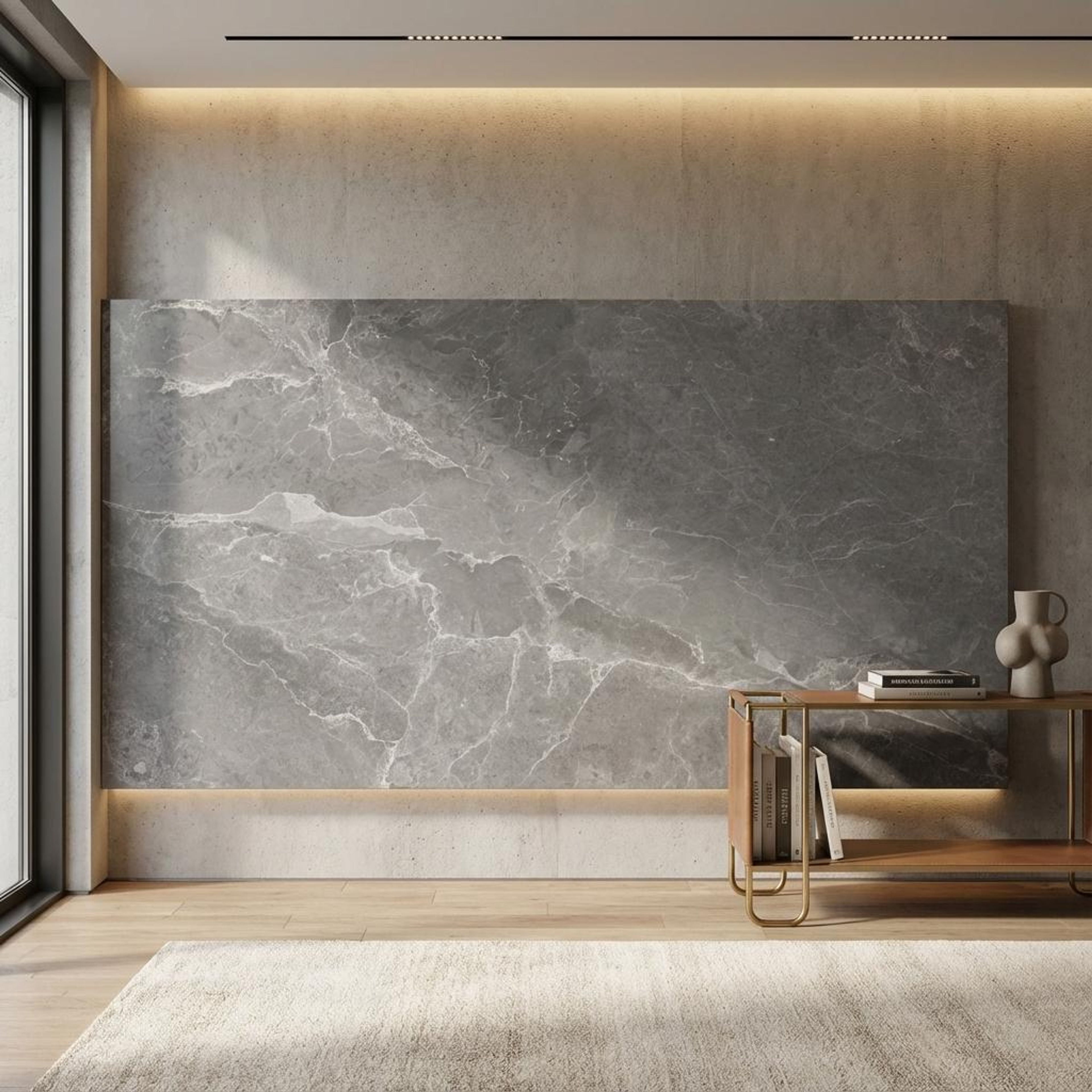 Linsey Sterling Cloud, Medium Grey, Marble, Tiles - Vitrified - Full Body, 4 x 2 ft, 9 mm